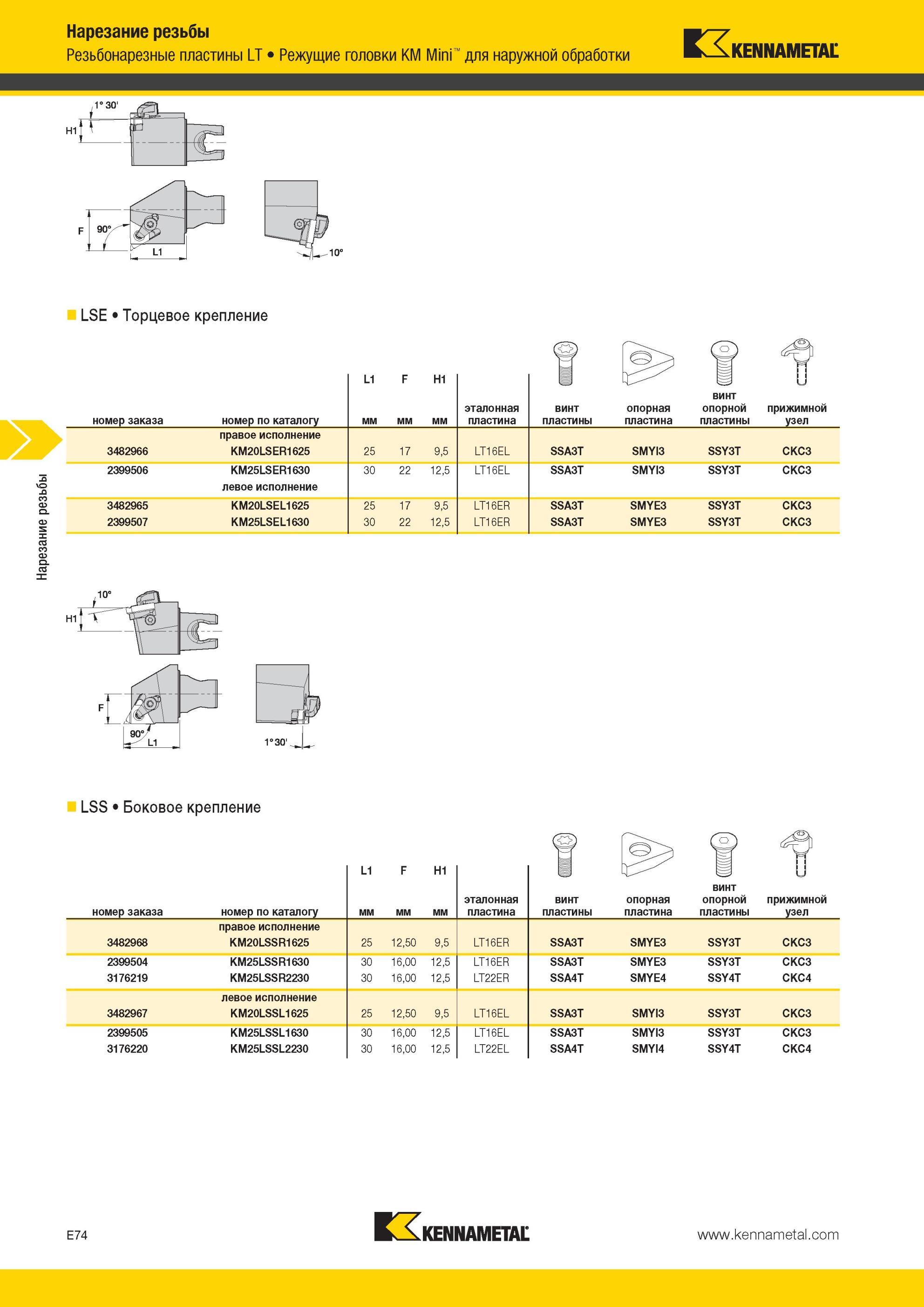 610 Режущие головки Kennametal KM Mini для наружной обработки ,1° 30' U-10° LSE Торцевое крепление >3 L1 F H1 if и номер заказа номер по каталогу мм этало Мастер-каталог KENNAMETAL 2013 Металлорежущий инструмент Точение Обработка отверстий Фрезерование Стр. E74