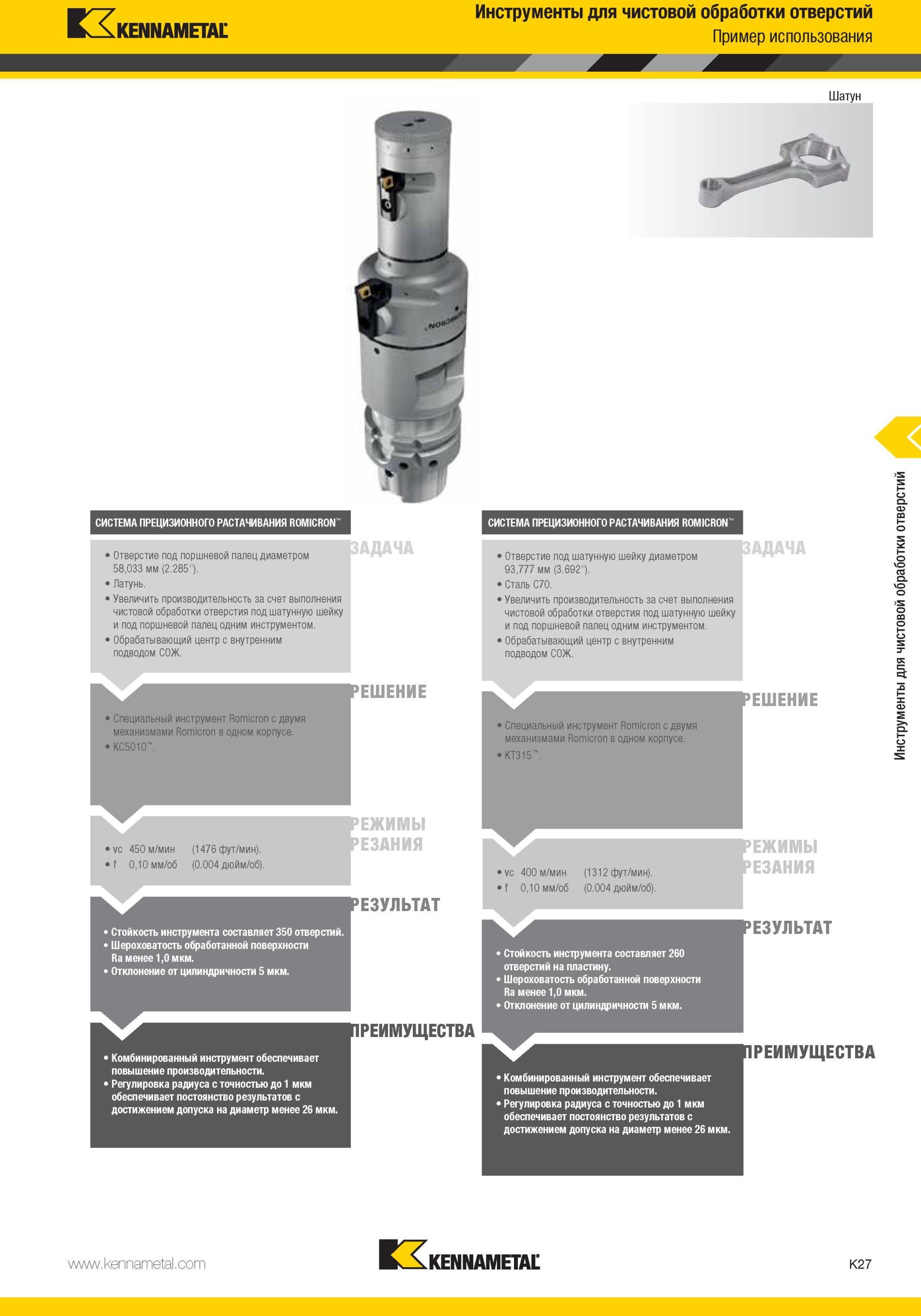 1075 Комбинированный инструмент Kennametal обеспечивает повышение производительности Регулировка радиуса с точностью до 1 мкм обеспечивает постоянство резу Мастер-каталог KENNAMETAL 2013 Металлорежущий инструмент Точение Обработка отверстий Фрезерование Стр. K27