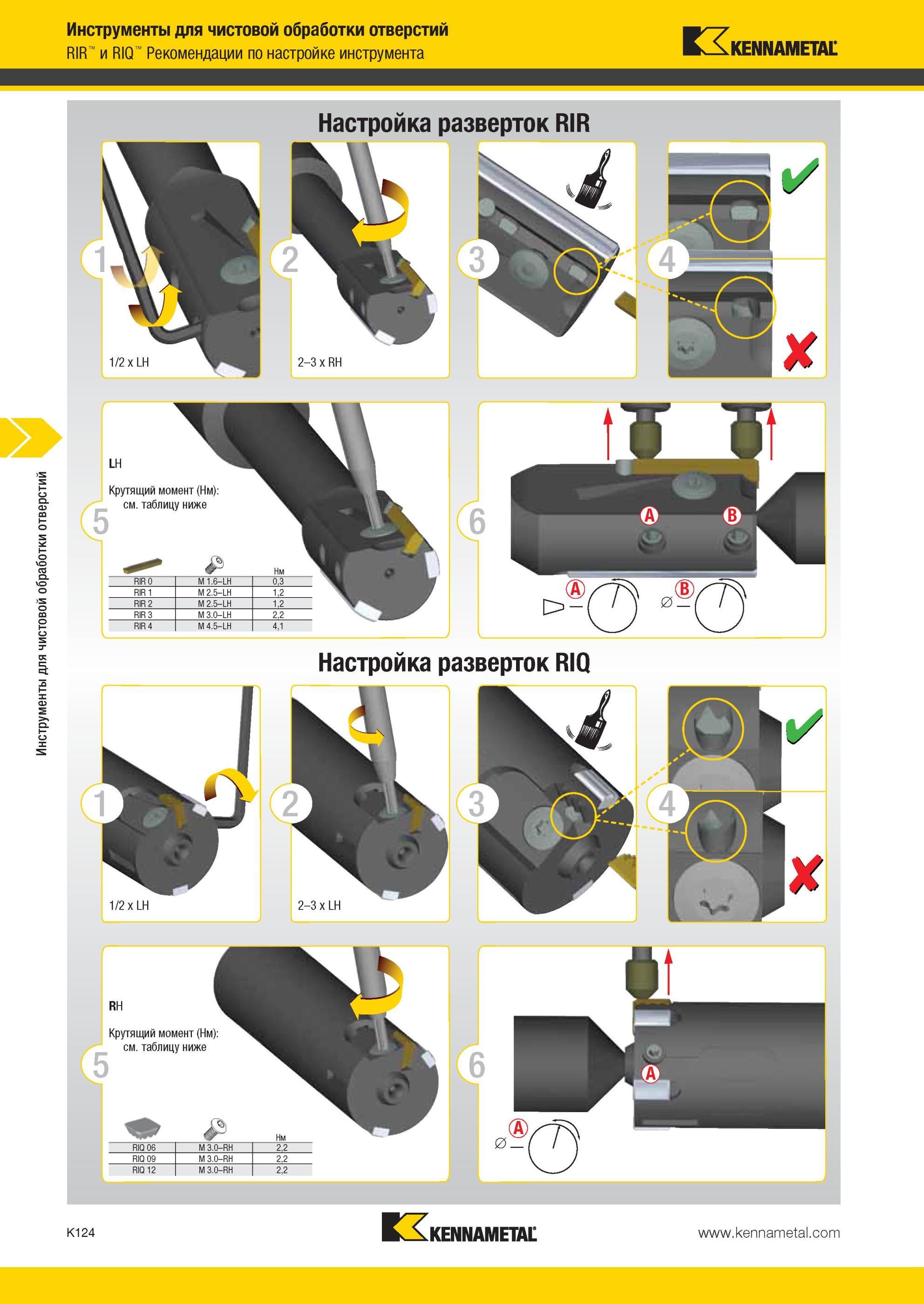 1172 Инструменты Kennametal для чистовой обработки отверстий RIR и RIQ Рекомендации по настройке инструмента Настройка разверток RIR 1/2 x LH 5 I 3 4 X Кру Мастер-каталог KENNAMETAL 2013 Металлорежущий инструмент Точение Обработка отверстий Фрезерование Стр. K124