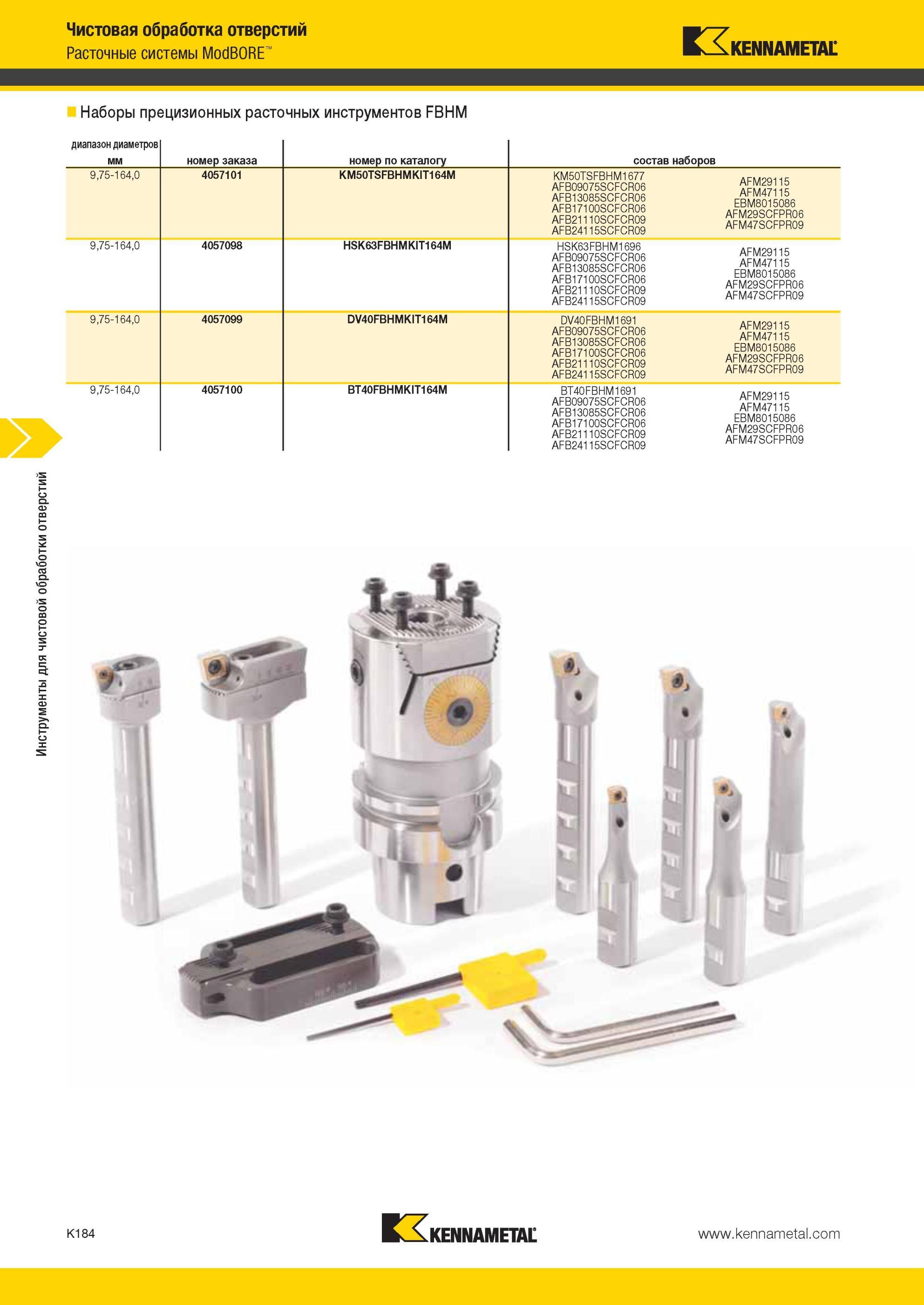 1232 Наборы прецизионных расточных инструментов Kennametal FBHM диапазон диаметров мм Инструменты для чистовой обработки отверстий Расточные системы ModBOR Мастер-каталог KENNAMETAL 2013 Металлорежущий инструмент Точение Обработка отверстий Фрезерование Стр. K184