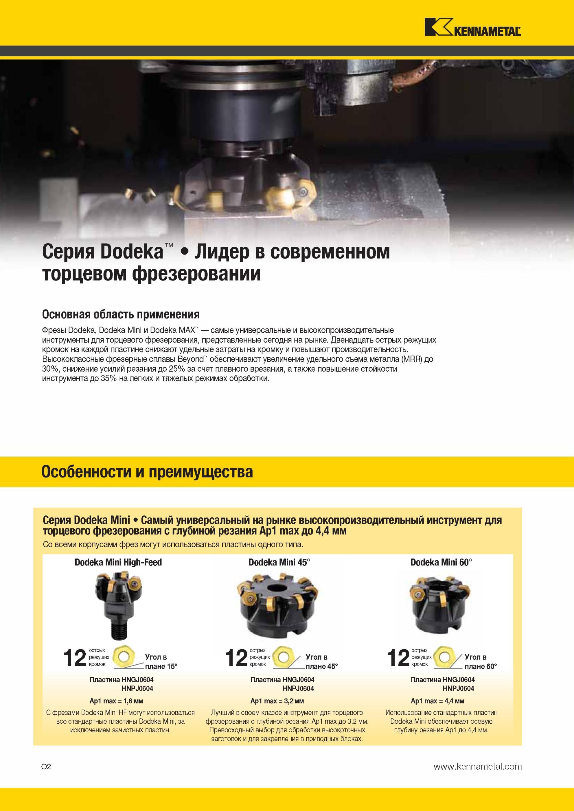 1538 Американские торцевые фрезы Kennametal Dodeka Mini Dodeka MAX Самые универсальные и высокопроизводительные инструменты для торцевого фрезерования пред Мастер-каталог KENNAMETAL 2013 Металлорежущий инструмент Точение Обработка отверстий Фрезерование Стр. O2