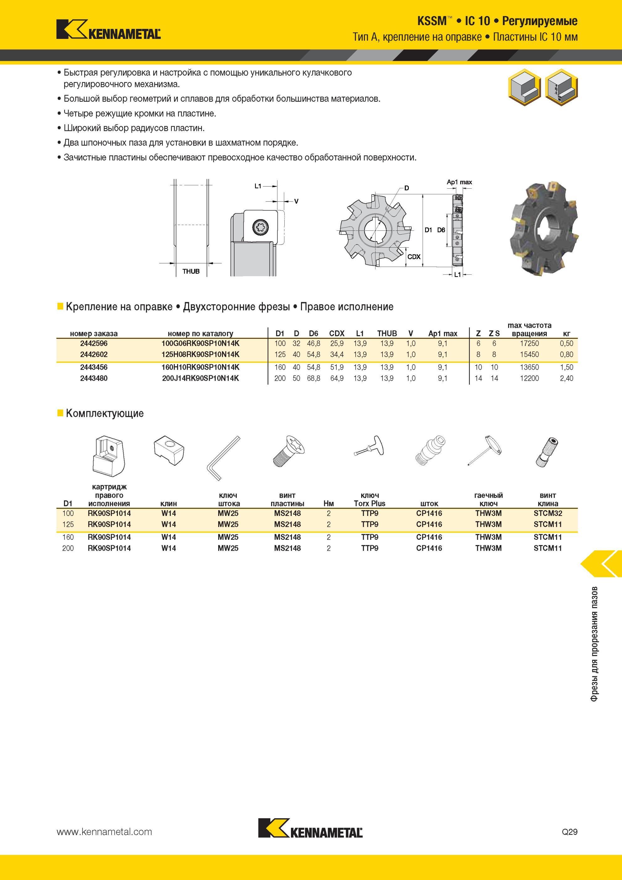 1807 KSSM IC 10 Регулируемые Тип A, крепление на оправке Пластины Kennametal IC 10 мм 1 Быстрая регулировка и настройка с помощью уникального кулачкового р Мастер-каталог KENNAMETAL 2013 Металлорежущий инструмент Точение Обработка отверстий Фрезерование Стр. Q29