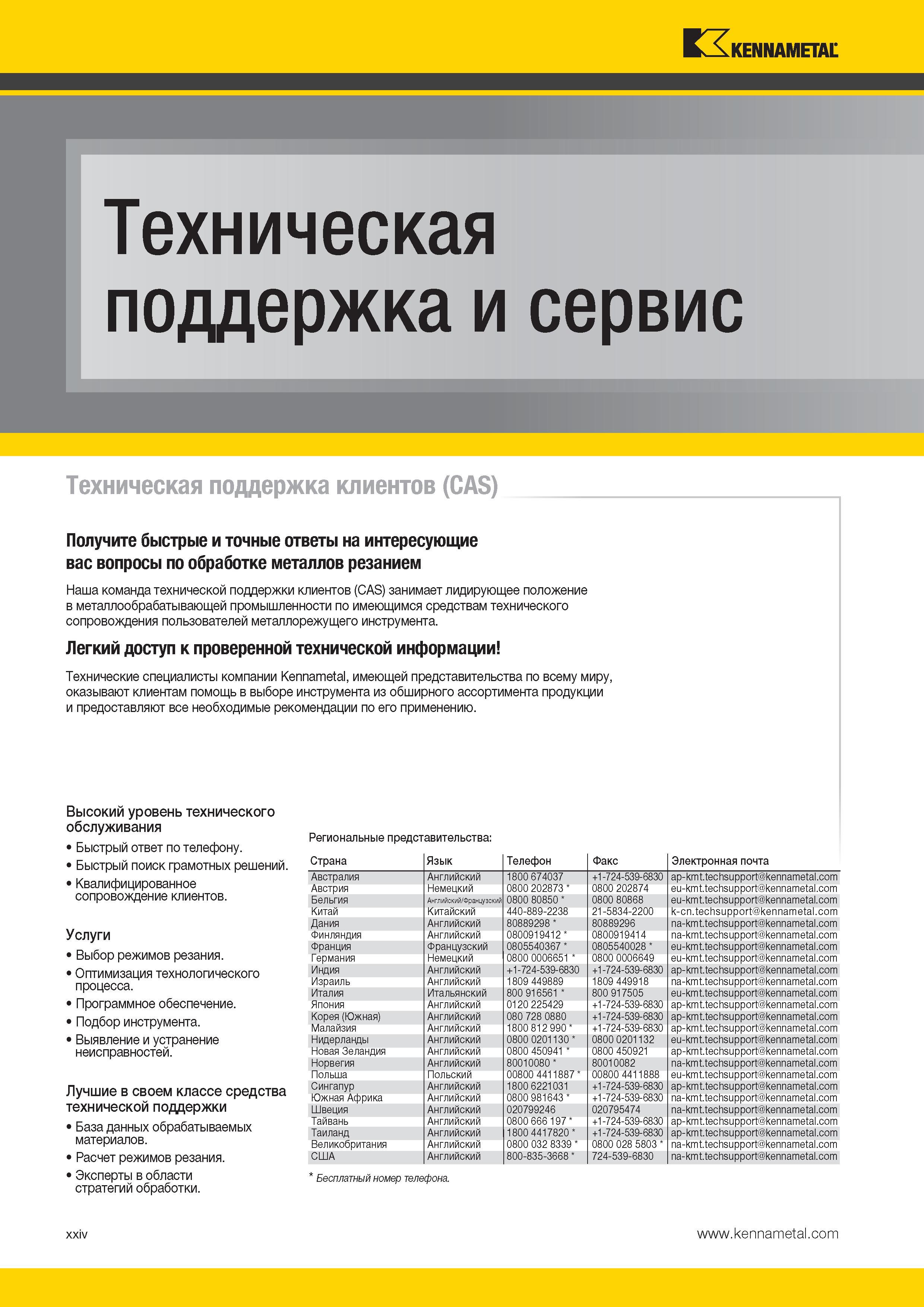 26 Техническая поддержка и сервис Kennametal Получите быстрые и точные ответы на интересующие вас вопросы по обработке металлов резанием Каталог KENNAMETAL 2014 Инновации Новый металлорежущий инструмент и инструментальная оснастка для станков и станочных комплексов Стр. XXIV