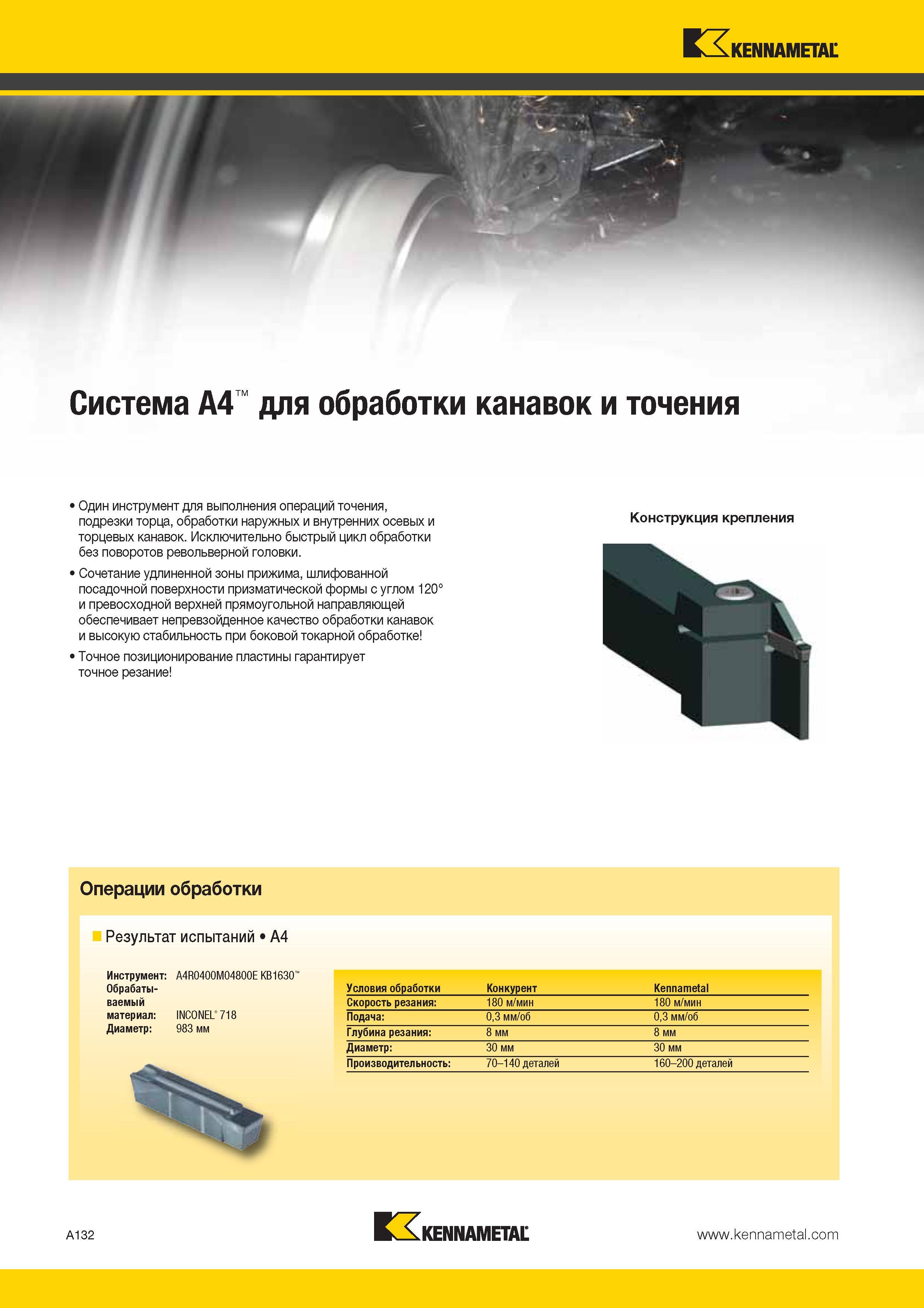 166 Металлорежущий токарный инструмент Kennametal для выполнения технологических операций точения, подрезки торца, обработки наружных и внутренних —> Каталог KENNAMETAL 2014 Инновации Новый металлорежущий инструмент и инструментальная оснастка для станков и станочных комплексов Стр. A132