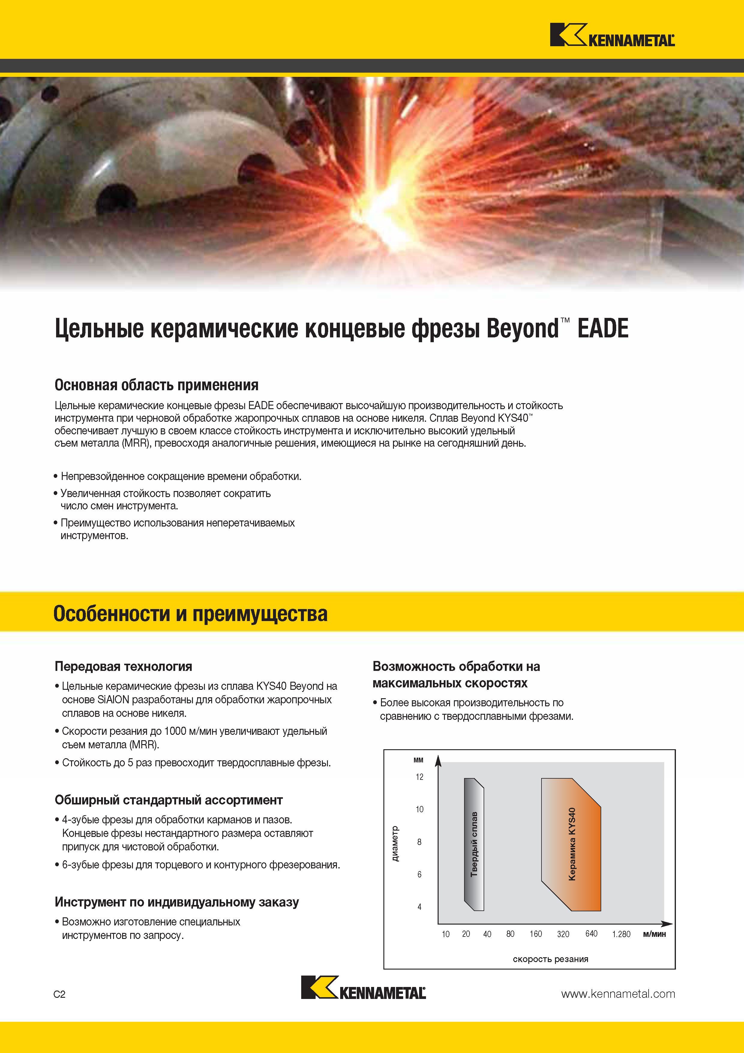 370 Цельные керамические концевые фрезы Kennametal Beyond EADE обеспечивают высочайшую производительность и стойкость инструмента при черновой обработке Каталог KENNAMETAL 2014 Инновации Новый металлорежущий инструмент и инструментальная оснастка для станков и станочных комплексов Стр. C2