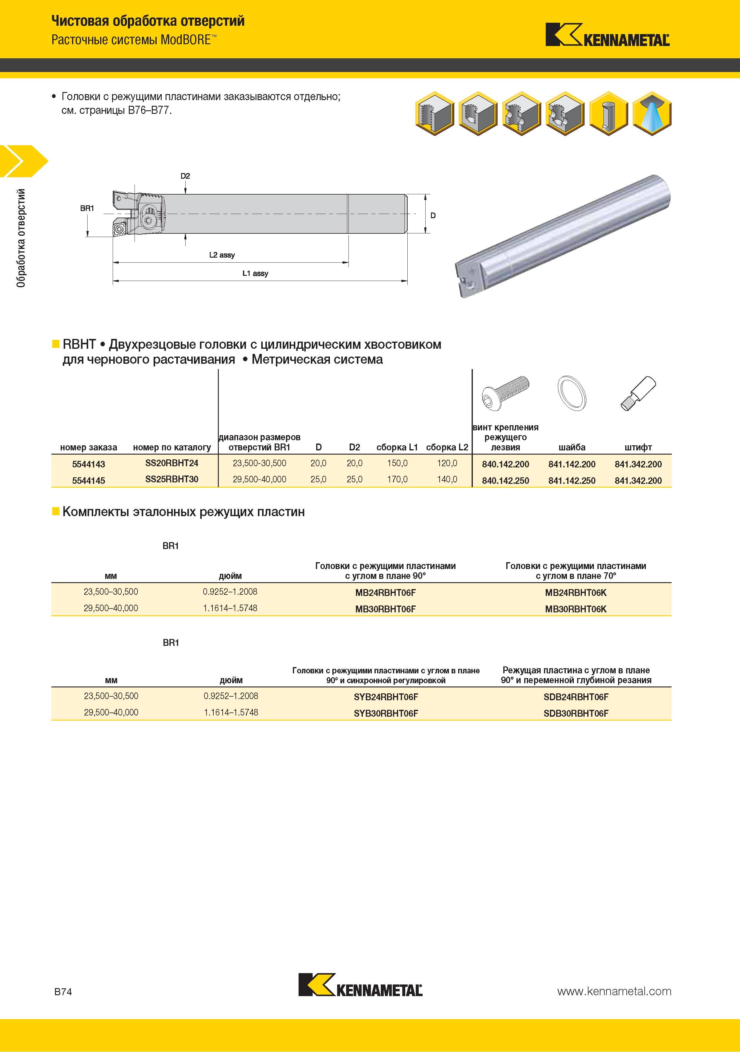 88 Двухрезцовые головки Kennametal с цилиндрическим хвостовиком для чернового растачивания Метрическая система винт крепления номер заказа номер по каталогу диа Каталог KENNAMETAL 2015 Инновации Металлорежущий инструмент и инструментальная оснастка для металлообработки Стр. B74