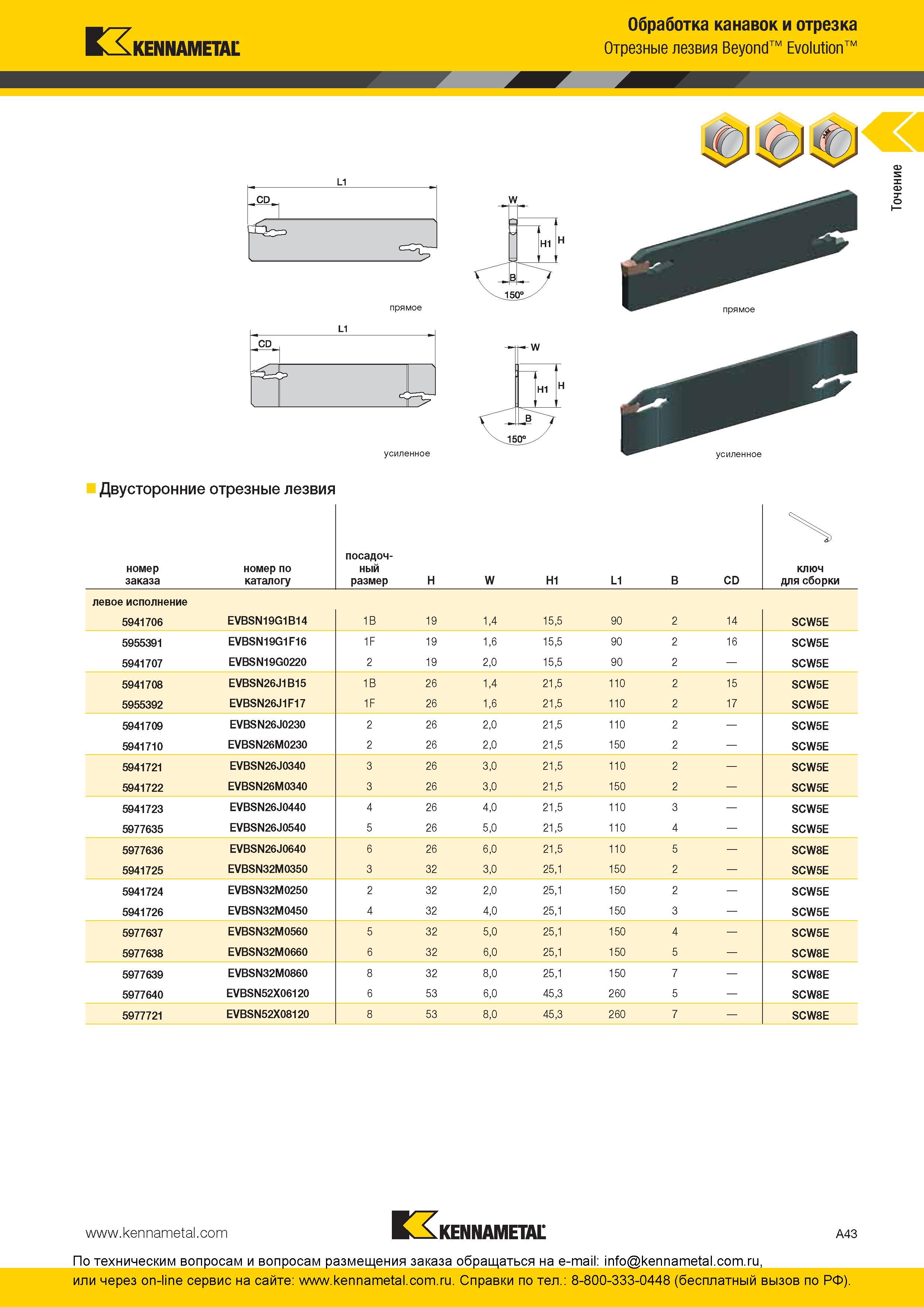 49 Токарные двусторонние отрезные лезвия Kennametal Beyond Evolution с твердосплавными сменными режущими пластинами Крепление СРП за счет пружинящих свой Каталог KENNAMETAL 2016 Инновации Металлорежущий инструмент и инструментальная оснастка для обрабатывающего оборудования Стр. A43