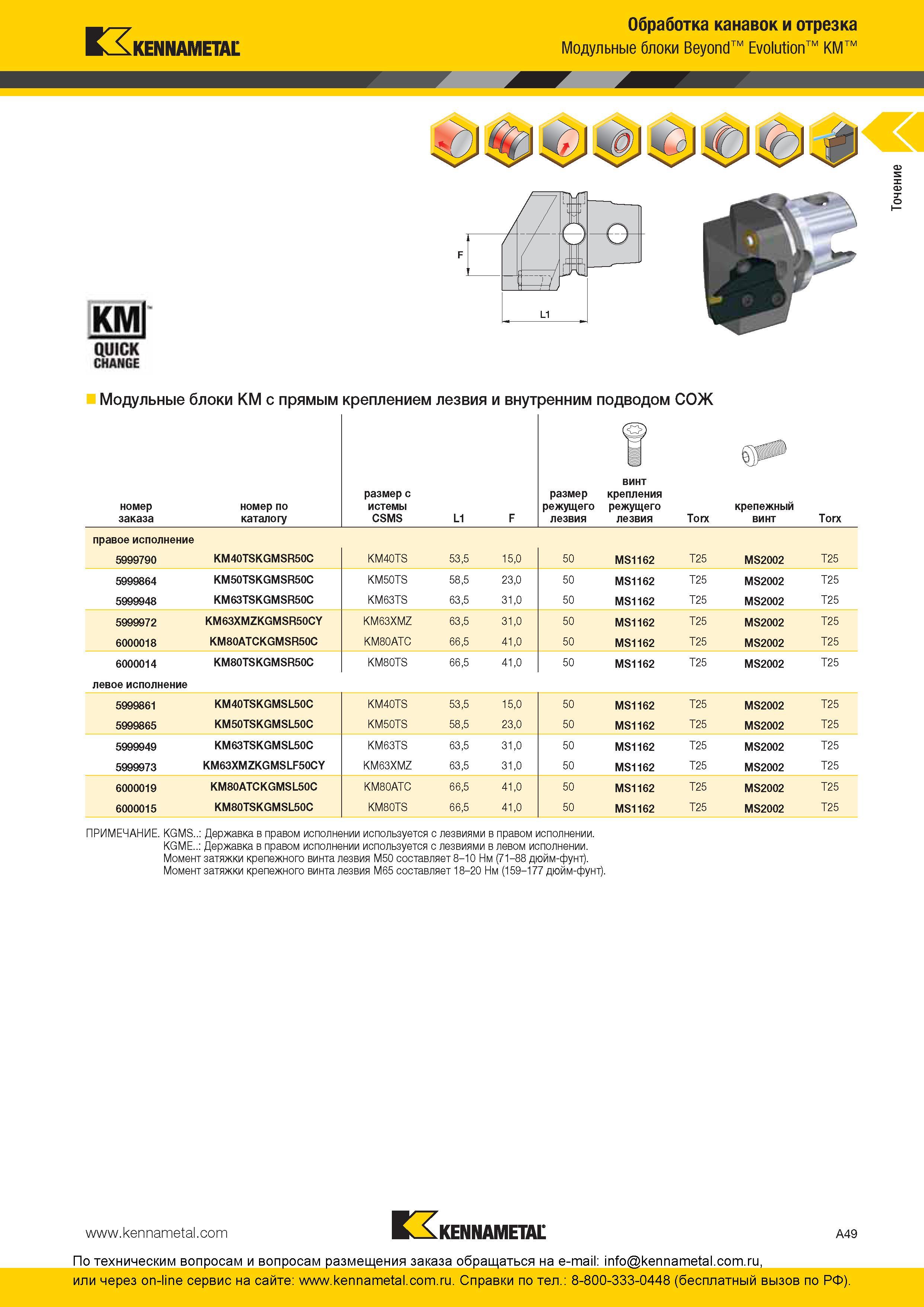 55 Американский токарный многофункциональный инструмент Kennametal Общий вид и обозначения позиций Модульные блоки KM Beyond Evolution с прямым крепление Каталог KENNAMETAL 2016 Инновации Металлорежущий инструмент и инструментальная оснастка для обрабатывающего оборудования Стр. A49