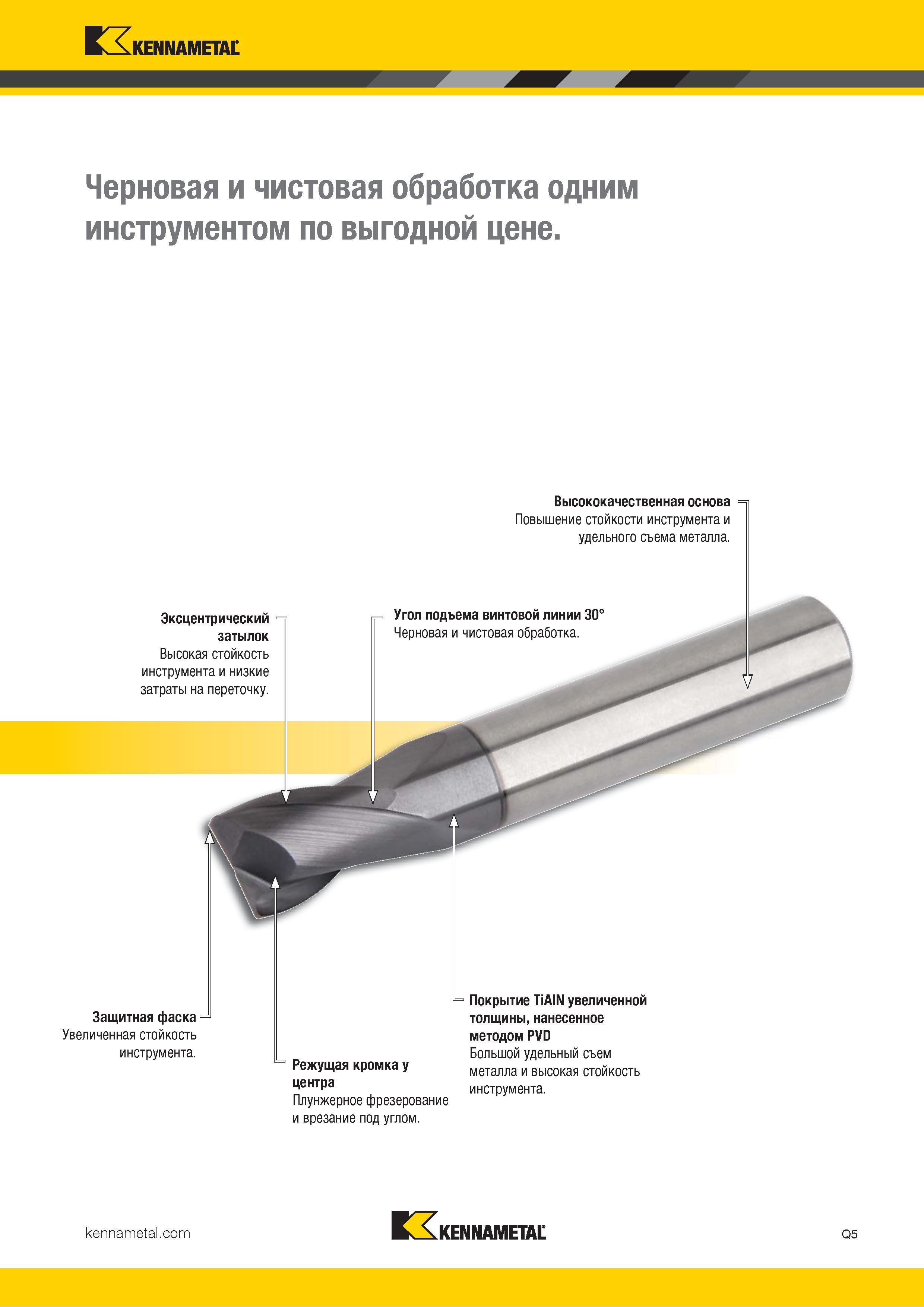 1057 Kennametal Черновая и чистовая обработка одним инструментом по выгодной цене Высококачественная основа = Повышение стойкости инструмента и удельного Каталог KENNAMETAL 2018 Режущий инструмент для обработки отверстий в металлах и сплавах Быстрорежущие метчики и раскатники Сборные фрезы с СРП и твердосплавные Стр. Q5