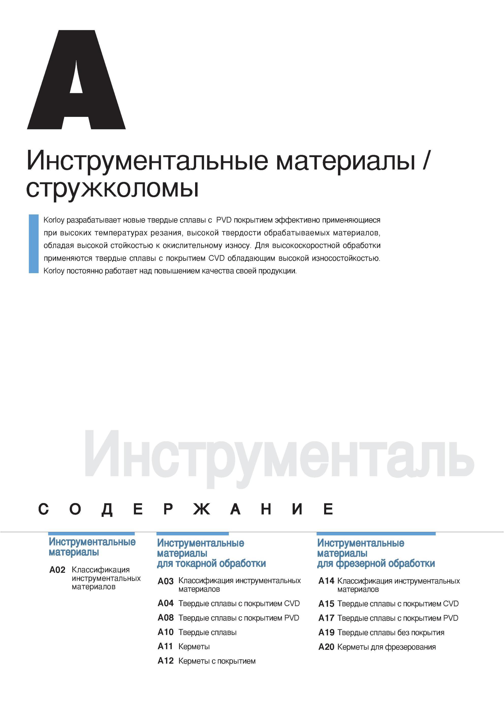 12 Южнокорейская инструментальная компания Korloy разрабатывает новые твердые сплавы с PVD покрытием эффективно применяющиеся при высоких температурах резания Каталог KORLOY 2013 Металлорежущий инструмент Точение Фрезерование Сверление Инструментальная оснастка Стр. 