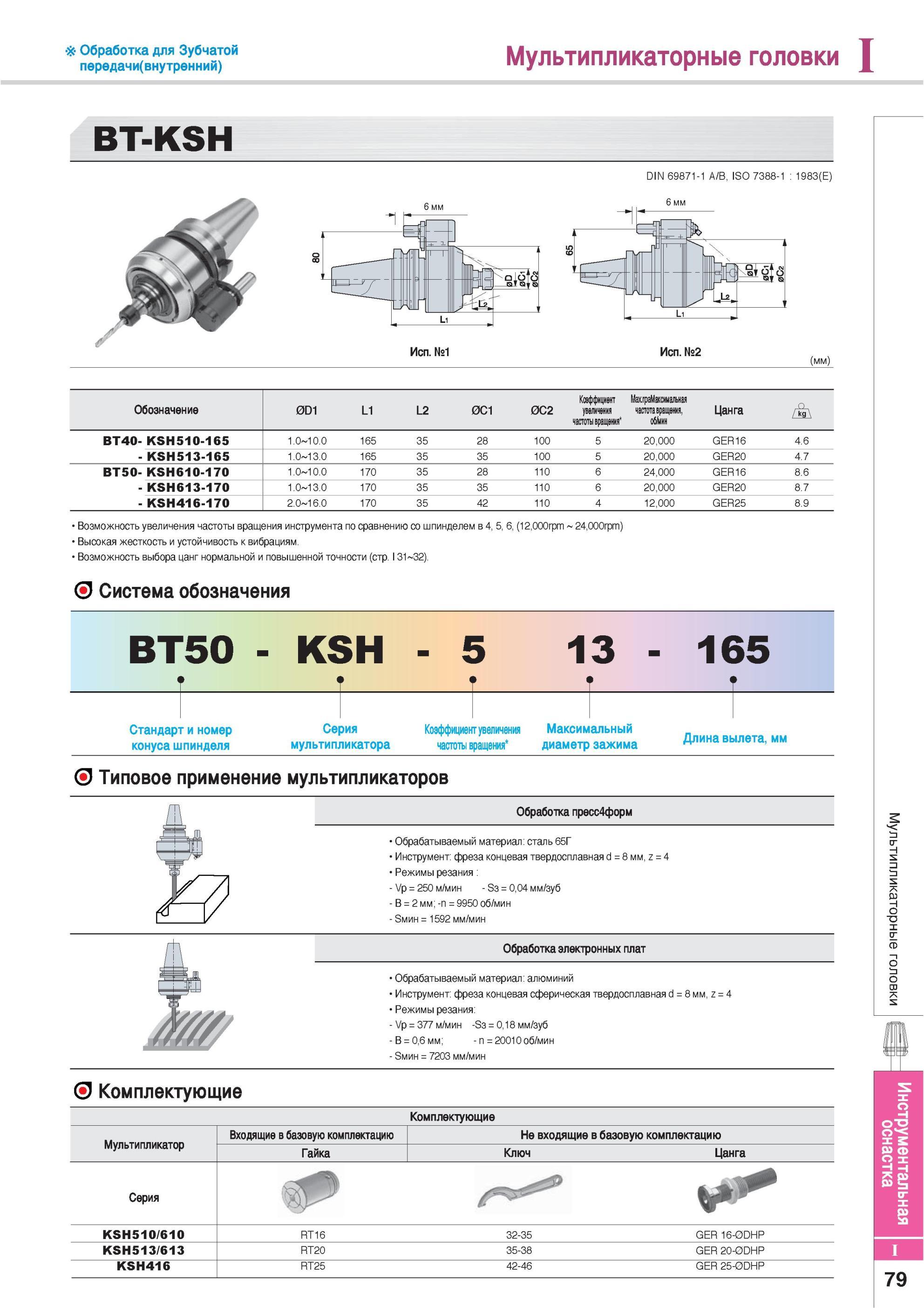 869 Мультипликаторные головки Korloy Инструментальная оснастка BT-KSH 6 мм DIN 69871-1 A/B ISO 7388-1 1983(E) 6 мм Исполнение №2 Обозначение Обработка для Зубч Каталог KORLOY 2013 Металлорежущий инструмент Точение Фрезерование Сверление Инструментальная оснастка Стр. I79