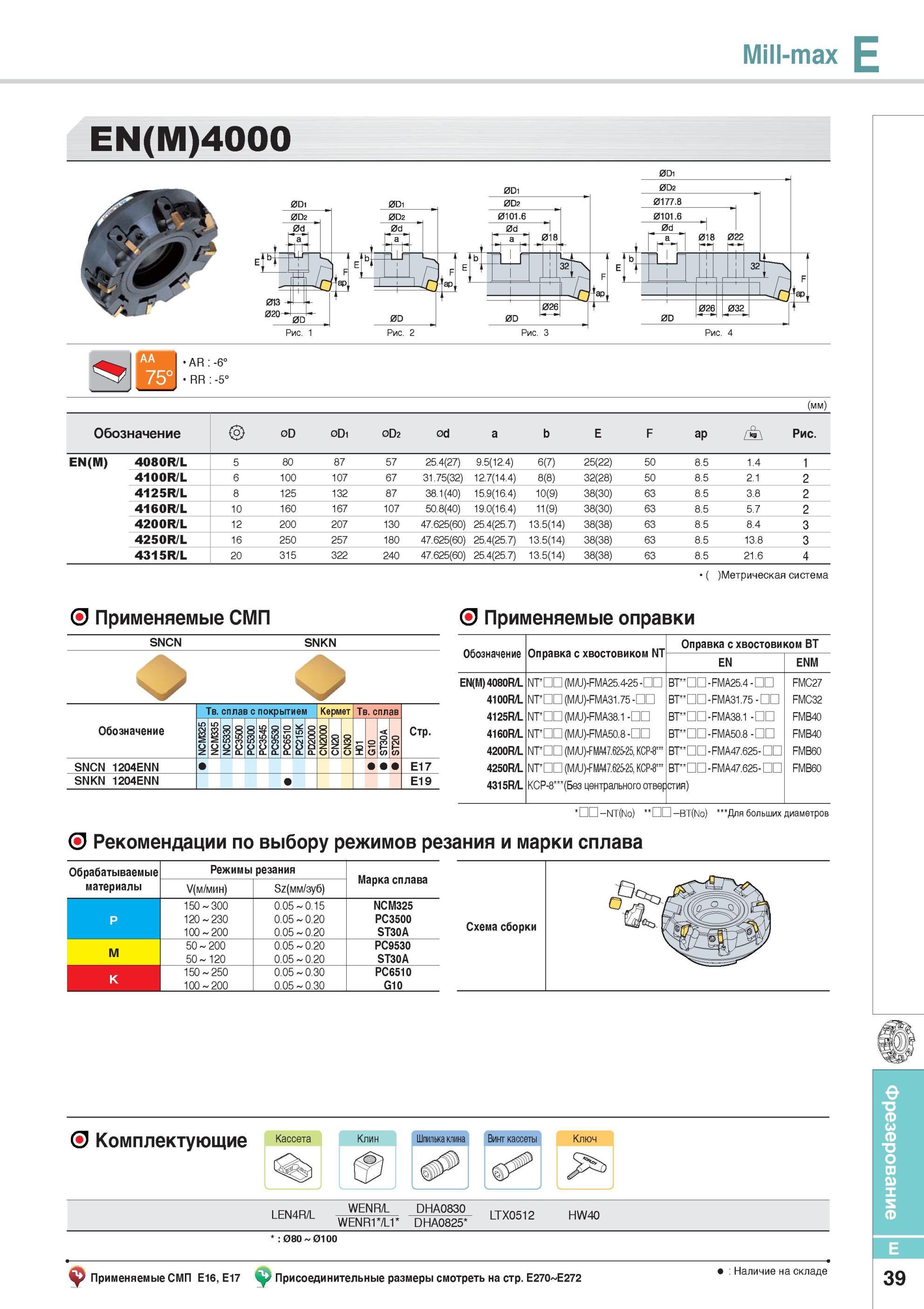387 Фрезы Mill-max EN(M)4000 Фрезерный инструмент Korloy Каталог KORLOY 2014 Металлорежущий инструмент Точение Фрезерование Сверление Инструментальная оснастка Стр. E39