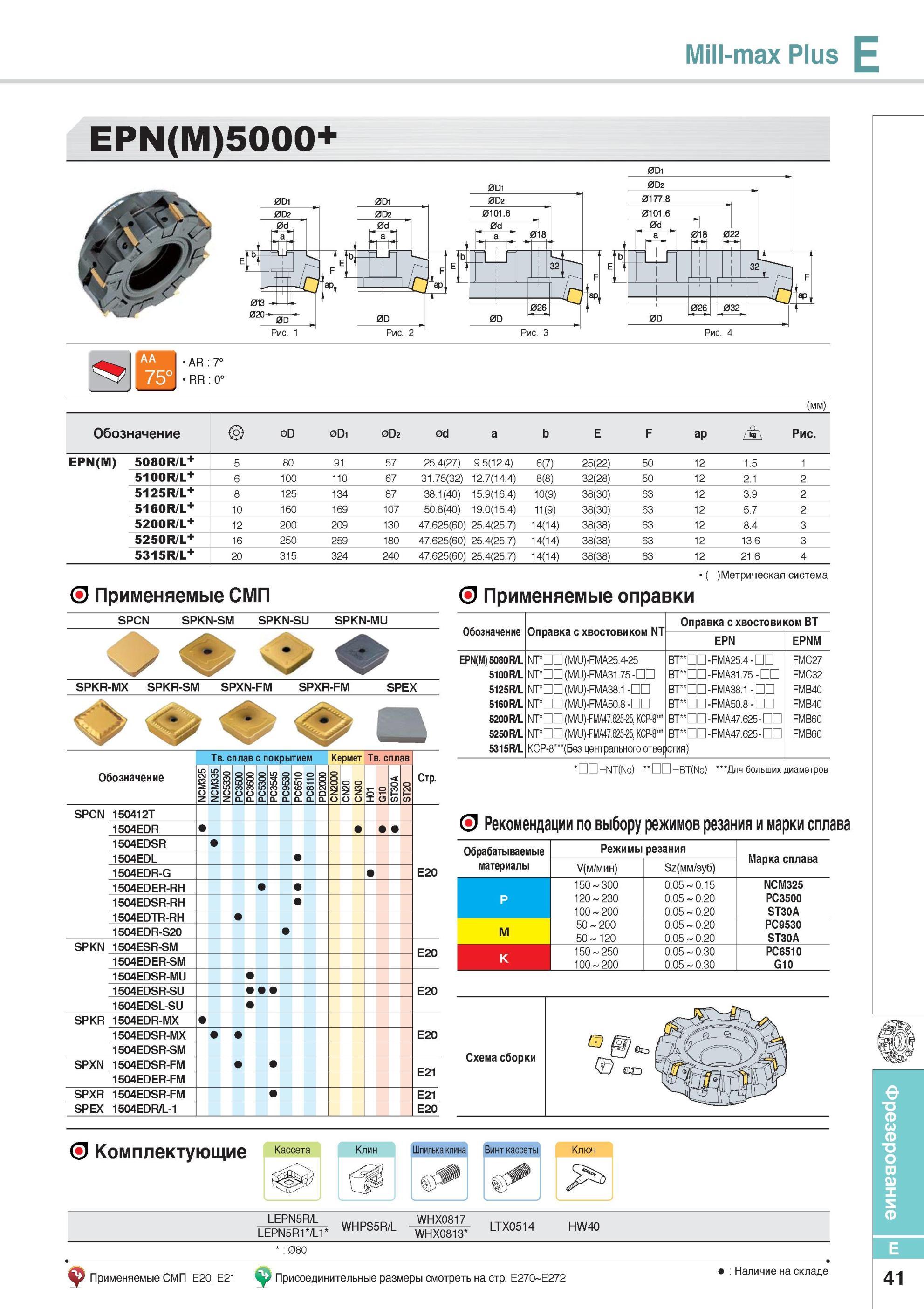 389 Фрезы Mill-max Plus E EPN(M)5000+ Фрезерный инструмент Korloy Каталог KORLOY 2014 Металлорежущий инструмент Точение Фрезерование Сверление Инструментальная оснастка Стр. E41