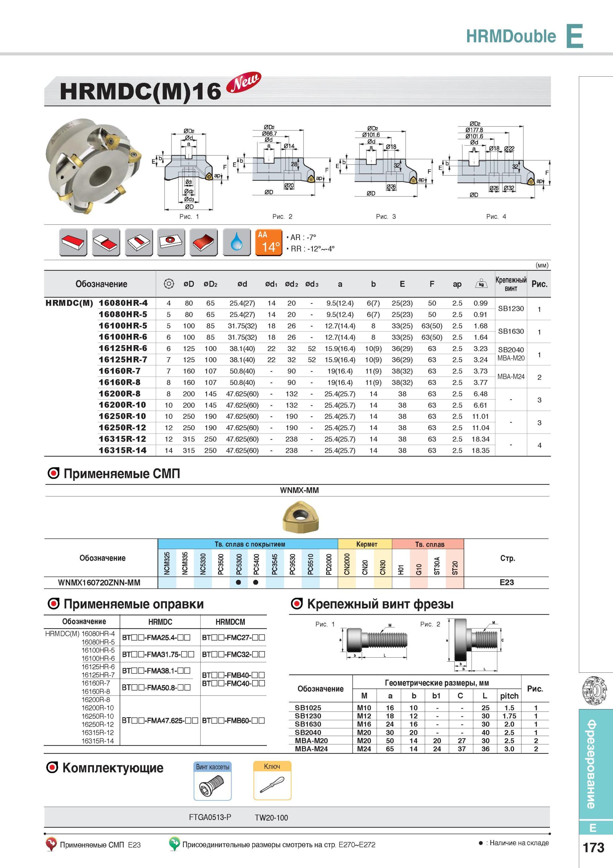 521 Фрезерный инструмент HRMDouble HRMDC(M)16 Фрезы Korloy со сменными режущими пластинами Каталог KORLOY 2014 Металлорежущий инструмент Точение Фрезерование Сверление Инструментальная оснастка Стр. E173
