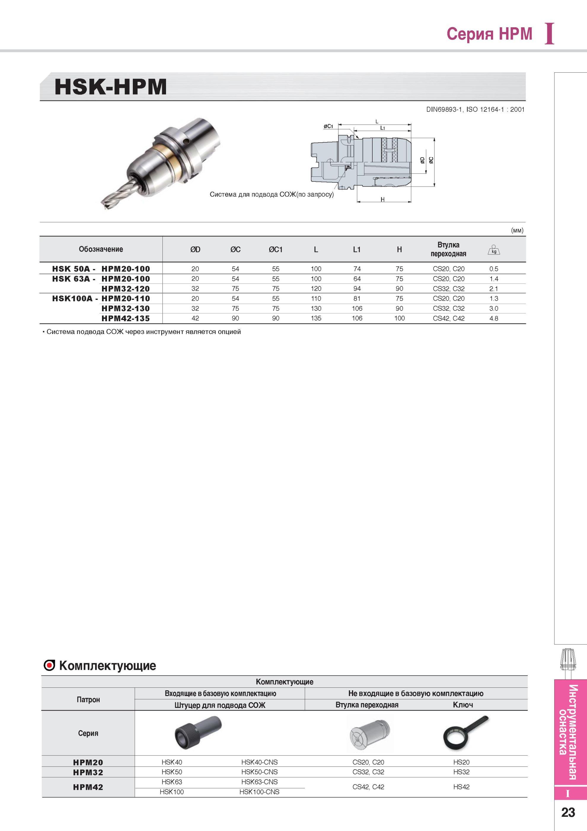 833 Втулка переходная HSK 50A - HZM20-100 Серия HPM Вспомогательный инструмент Korloy для металлорежущих станков HSK-HZM DIN69893-1, ISO 12164-1 2001 (мм) Обоз Каталог KORLOY 2014 Металлорежущий инструмент Точение Фрезерование Сверление Инструментальная оснастка Стр. I23
