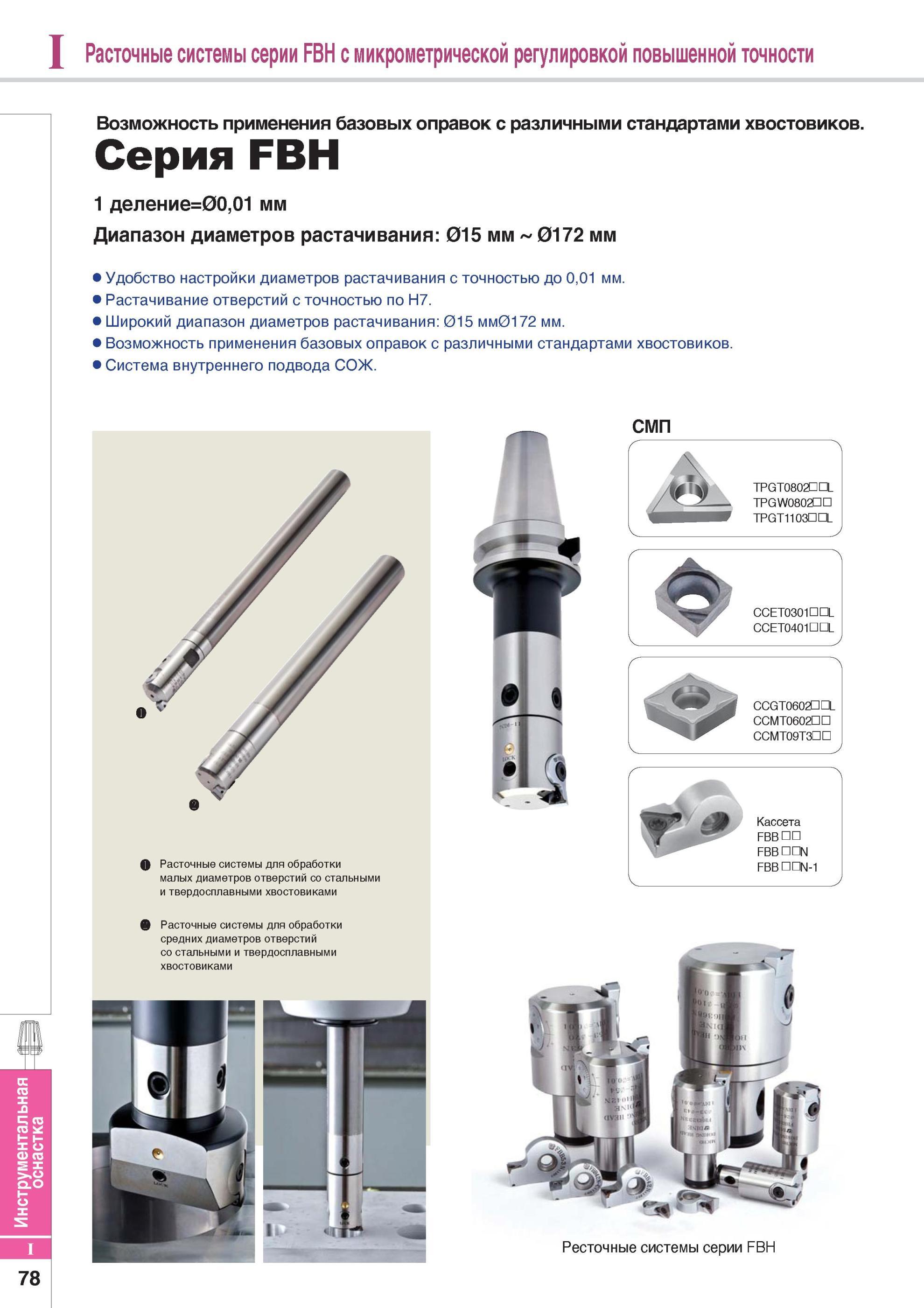 888 Расточные системы серии FBH с микрометрической регулировкой повышенной точности Возможность применения базовых оправок с различными стандартами хвостовиков Каталог KORLOY 2014 Металлорежущий инструмент Точение Фрезерование Сверление Инструментальная оснастка Стр. I78