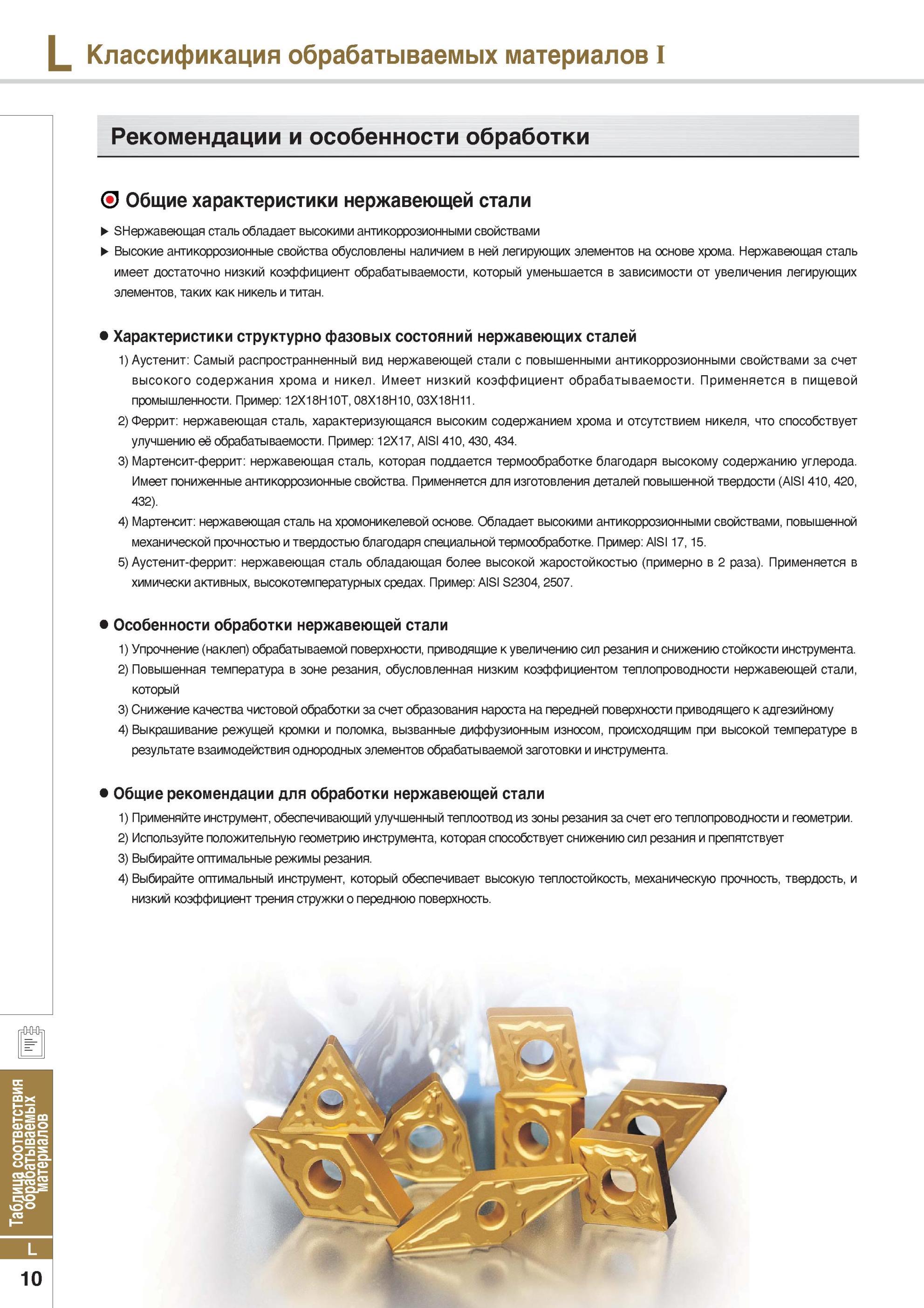 980 Особенности механической обработки на станках нержавеющей стали Рекомендации инструментальной южнокорейской компании Korloy Нержавейка обладает высокими ан Каталог KORLOY 2014 Металлорежущий инструмент Точение Фрезерование Сверление Инструментальная оснастка Стр. L10