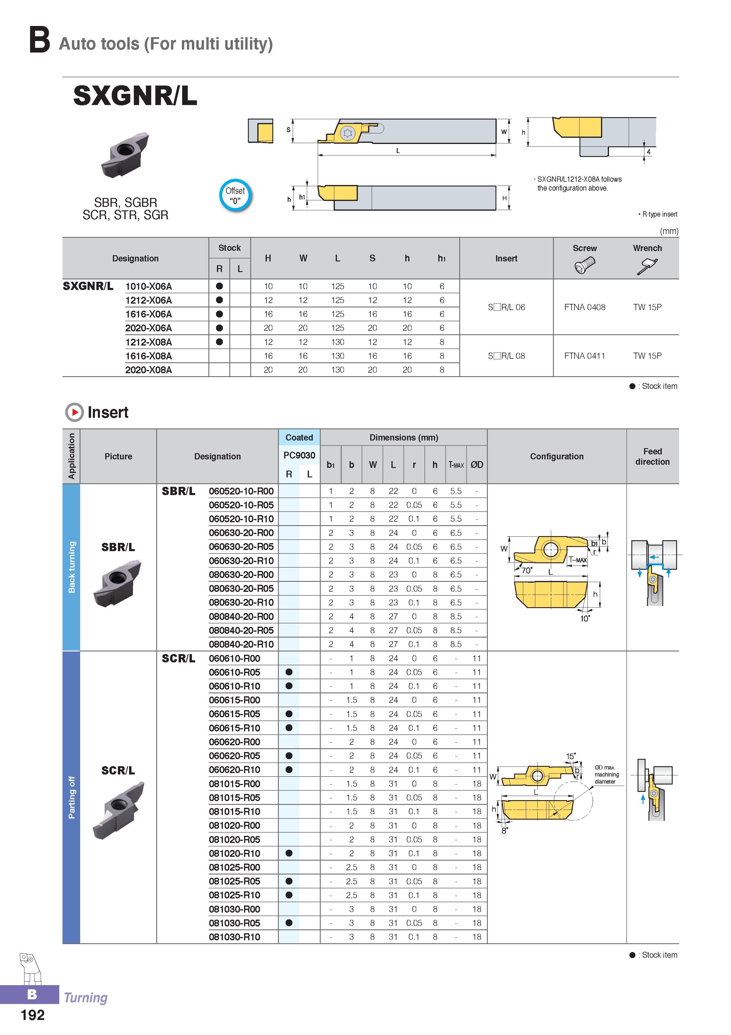 247 Lathe auto tools Korloy For multi utility SXGNR/L SBR SGBR SCR, STR, SGR Offset SXGNR/L1212-X08A follows the configuration above R type insert (mm) Designa Каталог KORLOY 2016 Металлорежущий инструмент для точения фрезерования сверления и инструментальная станочная оснастка для металлообрабатывающих станков Стр. B192