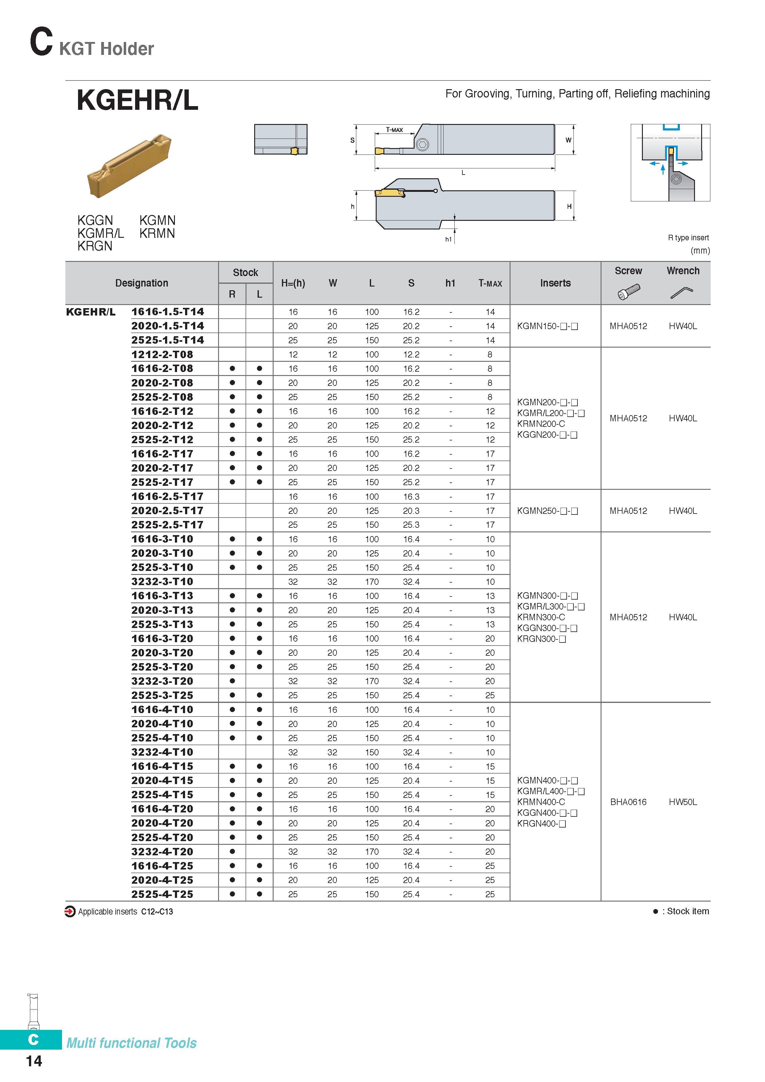 273 KGT Holder 14 KGEHR/L KGGN KGMN KGMR/L KRMN KRGN For Grooving, Turning, Parting off, Reliefing machining t-max r iOii: 1 pr 0 H \ / R type insert (mm) Desi Каталог KORLOY 2016 Металлорежущий инструмент для точения фрезерования сверления и инструментальная станочная оснастка для металлообрабатывающих станков Стр. C14