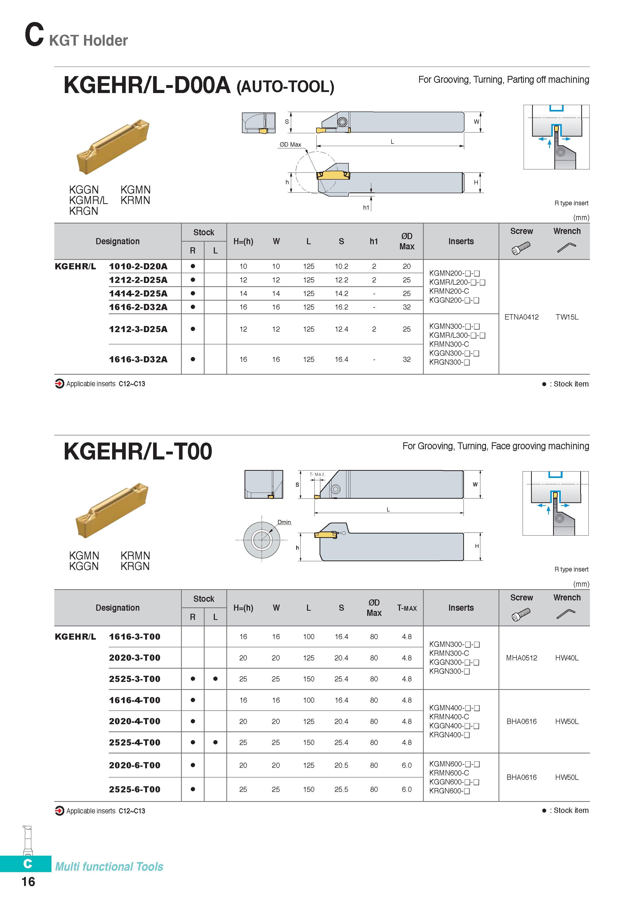275 KGT Holder 16 KGEHR/L-D00A (auto-tool) For Grooving, Turning, Parting off machining KGGN KGMN KGMR/L KRMN KRGN R type insert (mm) Designation Stock 0D H=(h Каталог KORLOY 2016 Металлорежущий инструмент для точения фрезерования сверления и инструментальная станочная оснастка для металлообрабатывающих станков Стр. C16