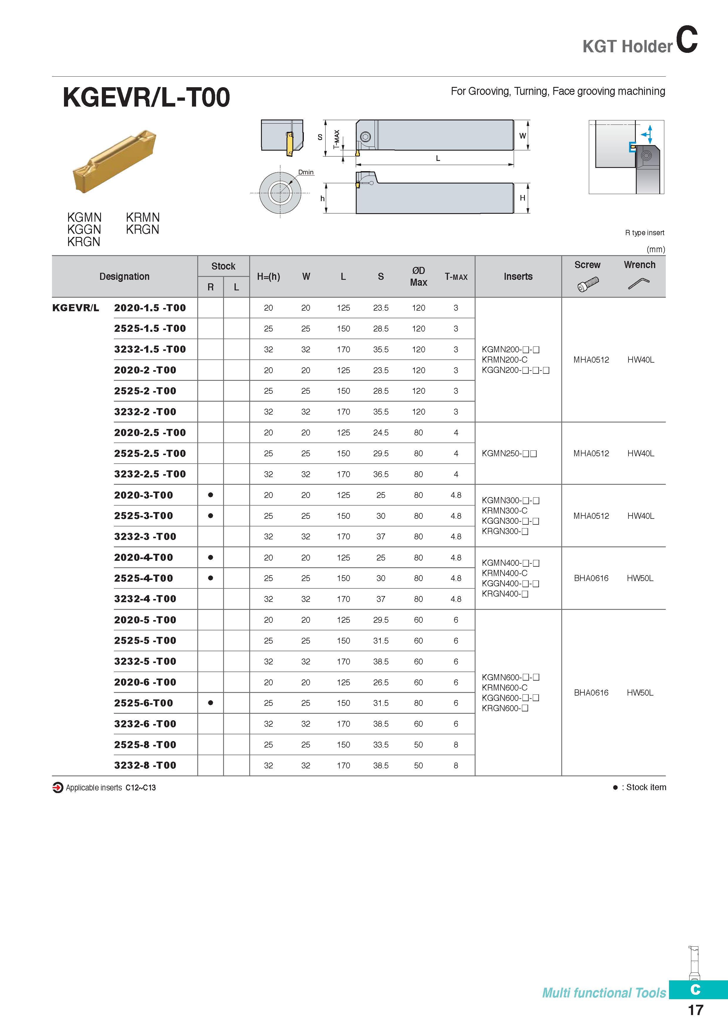 276 KGT Holder KGEVR/L-T00 For Grooving, Turning, Face grooving machining KGMN KRMN KGGN KRGN KRGN ll It W M-1 \ L ,1 J H ni R type insert (mm) Stock 0D Screw Каталог KORLOY 2016 Металлорежущий инструмент для точения фрезерования сверления и инструментальная станочная оснастка для металлообрабатывающих станков Стр. C17