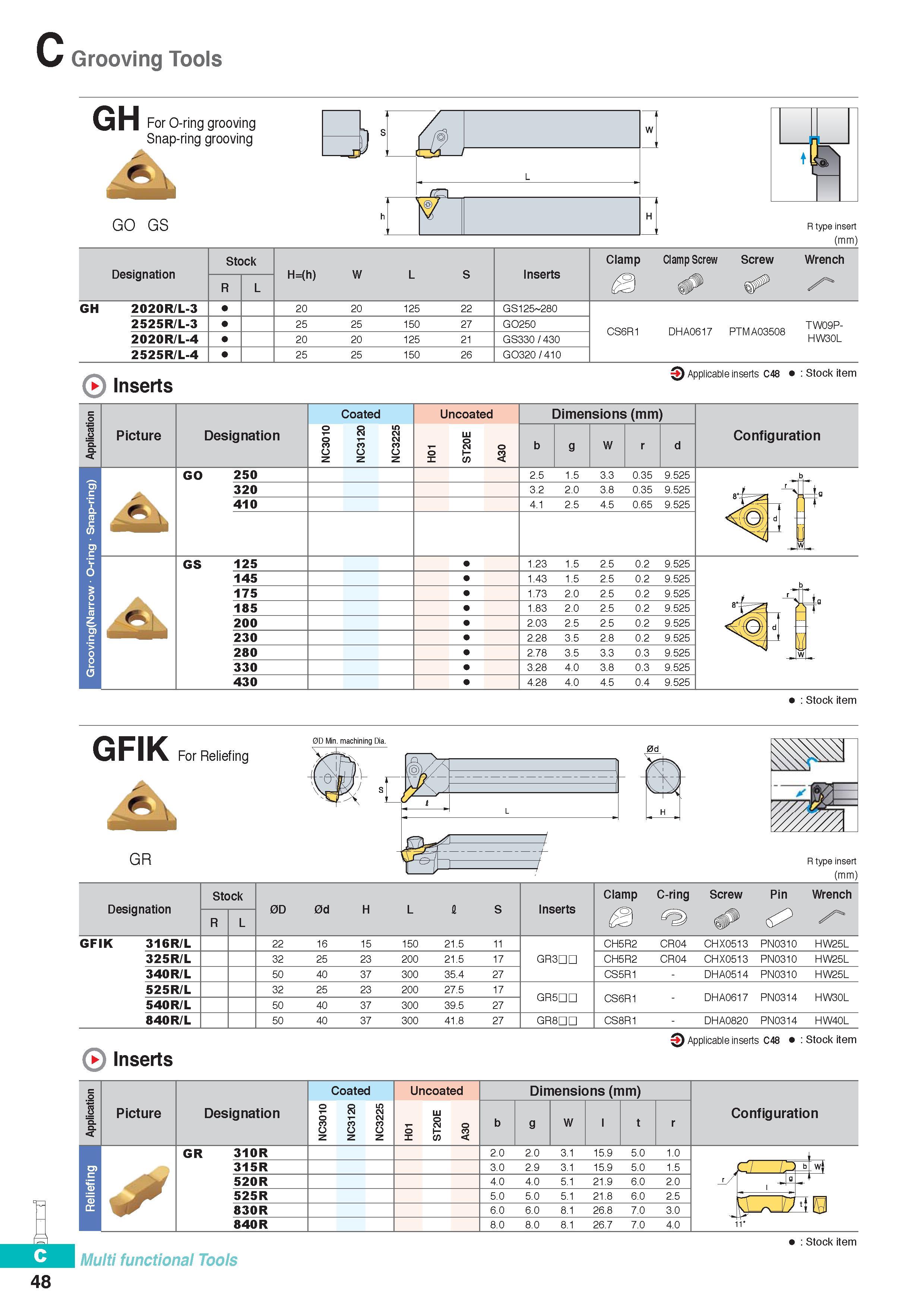 307 Grooving Tools GH For O-ring grooving Snap-ring grooving GO GS R type insert (mm) Designation Stock H=(h) W L S Inserts Clamp Clamp Screw Screw Wrench R L Каталог KORLOY 2016 Металлорежущий инструмент для точения фрезерования сверления и инструментальная станочная оснастка для металлообрабатывающих станков Стр. C48