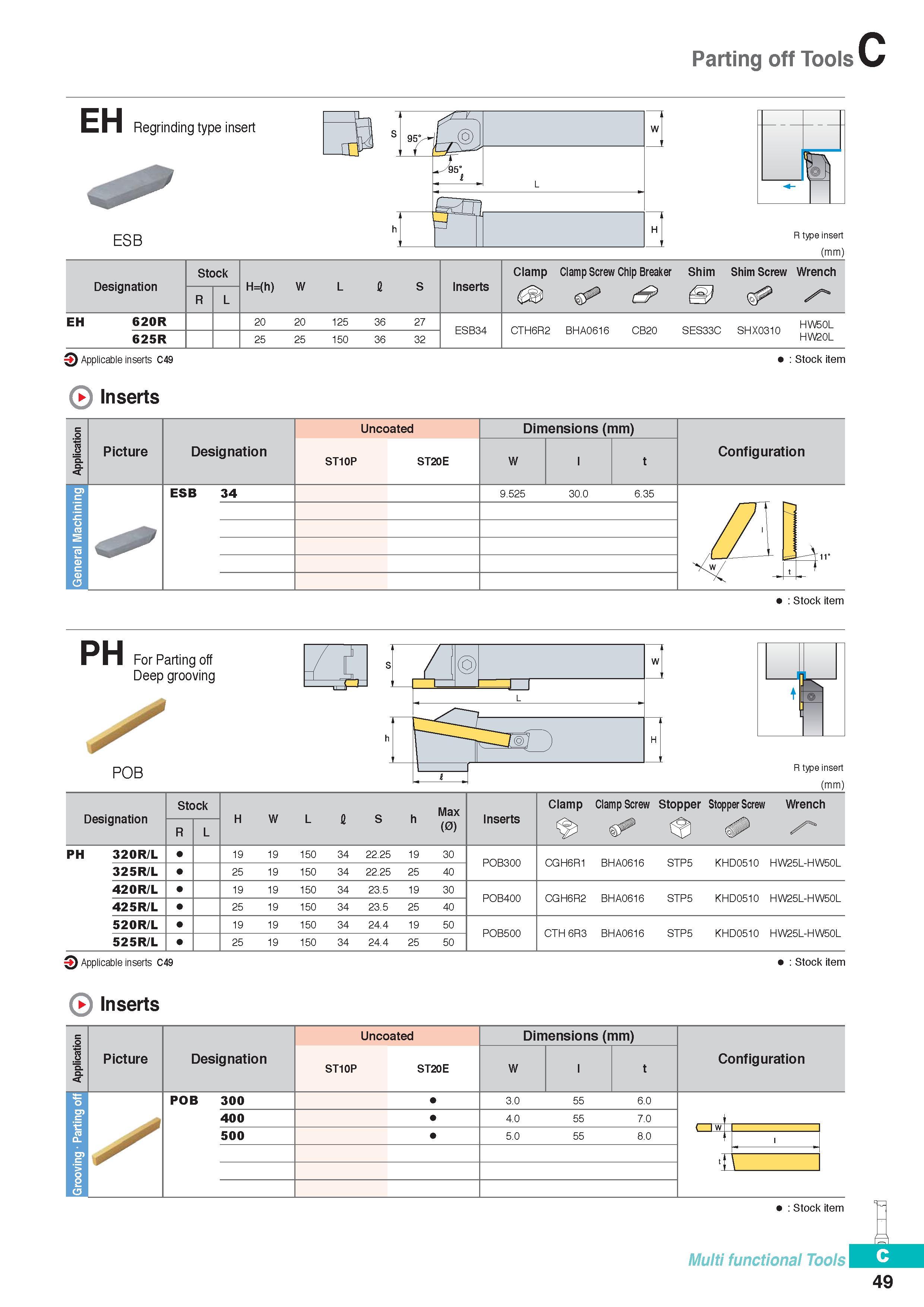 308 Parting off Tools EH Regrinding type insert ESB R type insert (mm) Designation Stock H=(h) W L I S Inserts Clamp Clamp Screw Chip Breaker Shim Shim Screw W Каталог KORLOY 2016 Металлорежущий инструмент для точения фрезерования сверления и инструментальная станочная оснастка для металлообрабатывающих станков Стр. C49