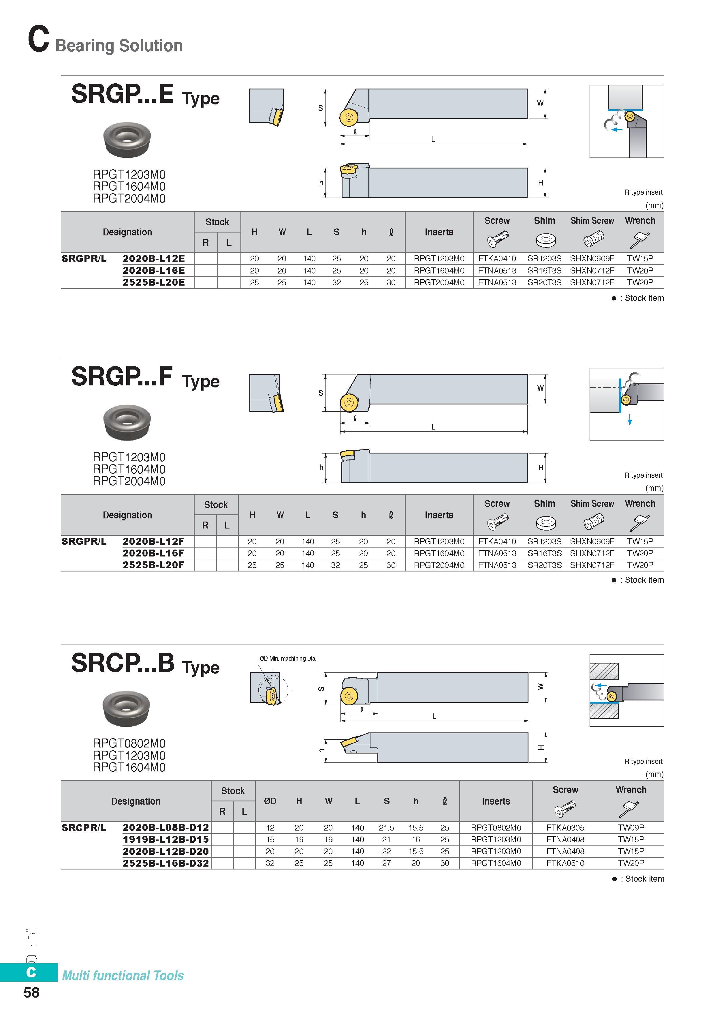 317 Bearing Solution SRGP E Type RPGT1203M0 RPGT1604M0 RPGT2004M0 (mm) Designation Stock H W L S h I Inserts Screw Shim Shim Screw Wrench R L F SRGPR/L 2020B-L Каталог KORLOY 2016 Металлорежущий инструмент для точения фрезерования сверления и инструментальная станочная оснастка для металлообрабатывающих станков Стр. C58
