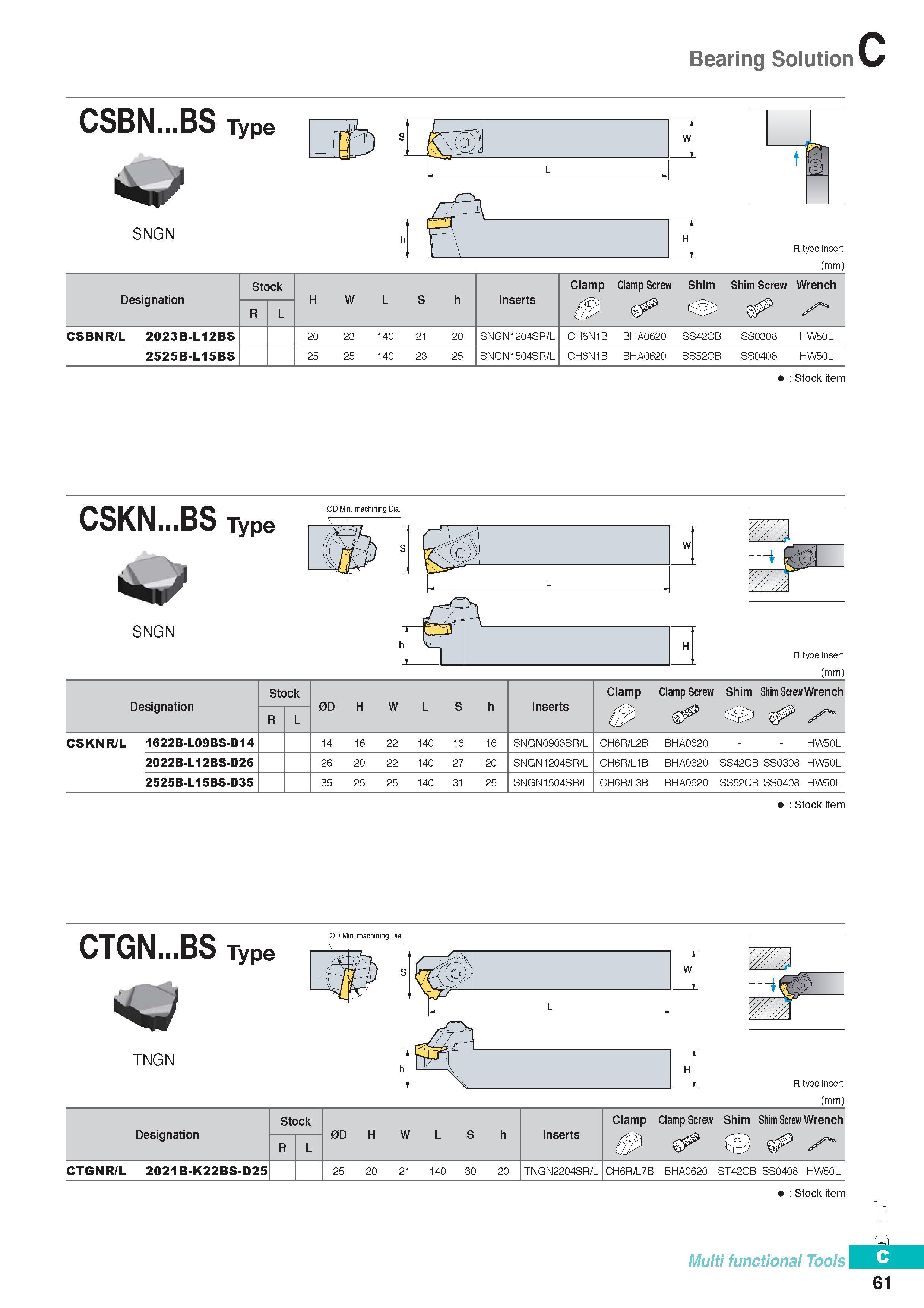320 Bearing Solution CSBN BS Type SNGN R type insert (mm) Designation Stock H W L S h Inserts Clamp Clamp Screw Shim Shim Screw Wrench R L CSBNR/L 2023B-L12BS Каталог KORLOY 2016 Металлорежущий инструмент для точения фрезерования сверления и инструментальная станочная оснастка для металлообрабатывающих станков Стр. C61