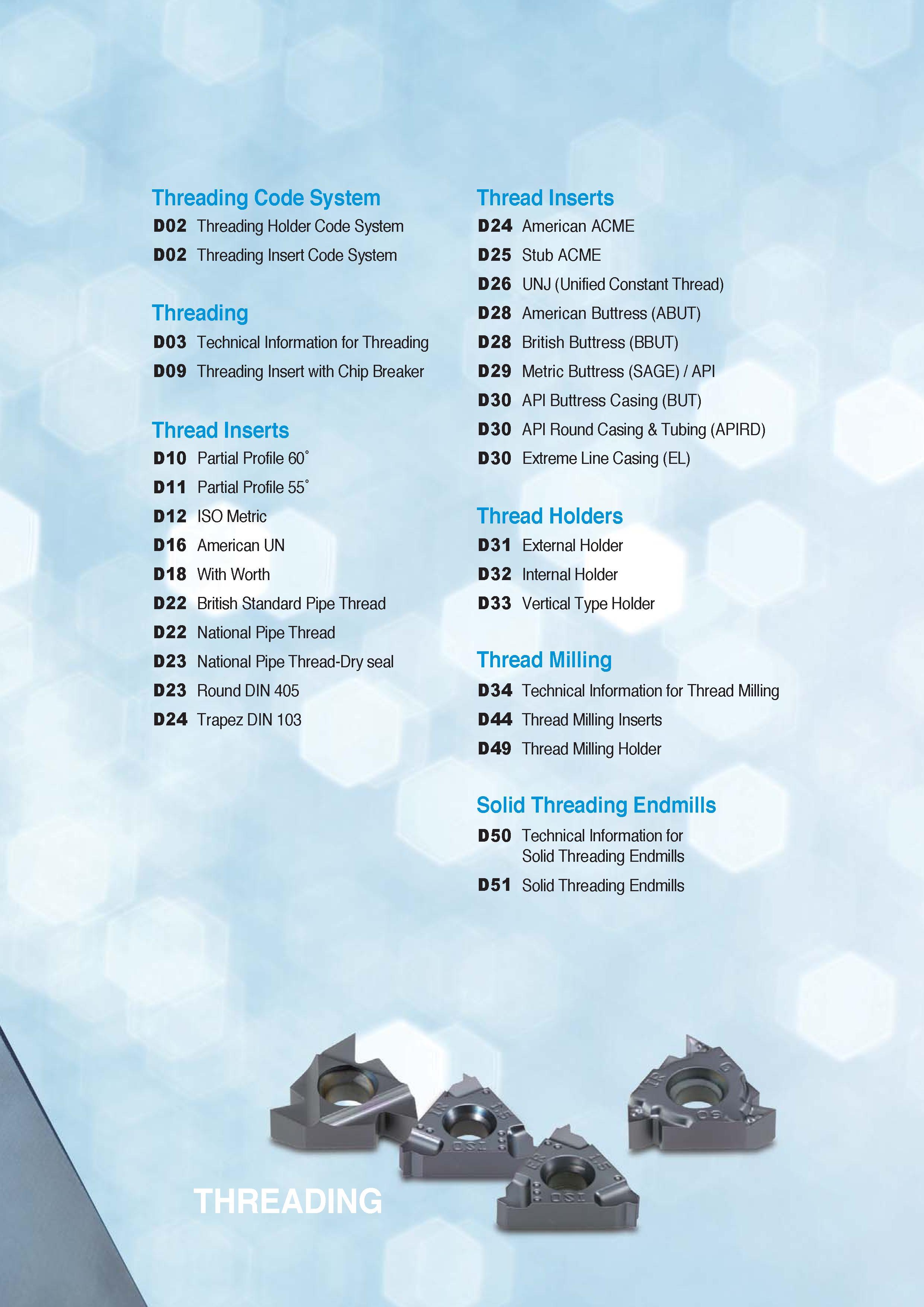326 Threading Code System D02 Threading Holder Code System D02 Threading Insert Code System Threading D03 Technical Information for Threading D09 Threading Ins Каталог KORLOY 2016 Металлорежущий инструмент для точения фрезерования сверления и инструментальная станочная оснастка для металлообрабатывающих станков Стр. 