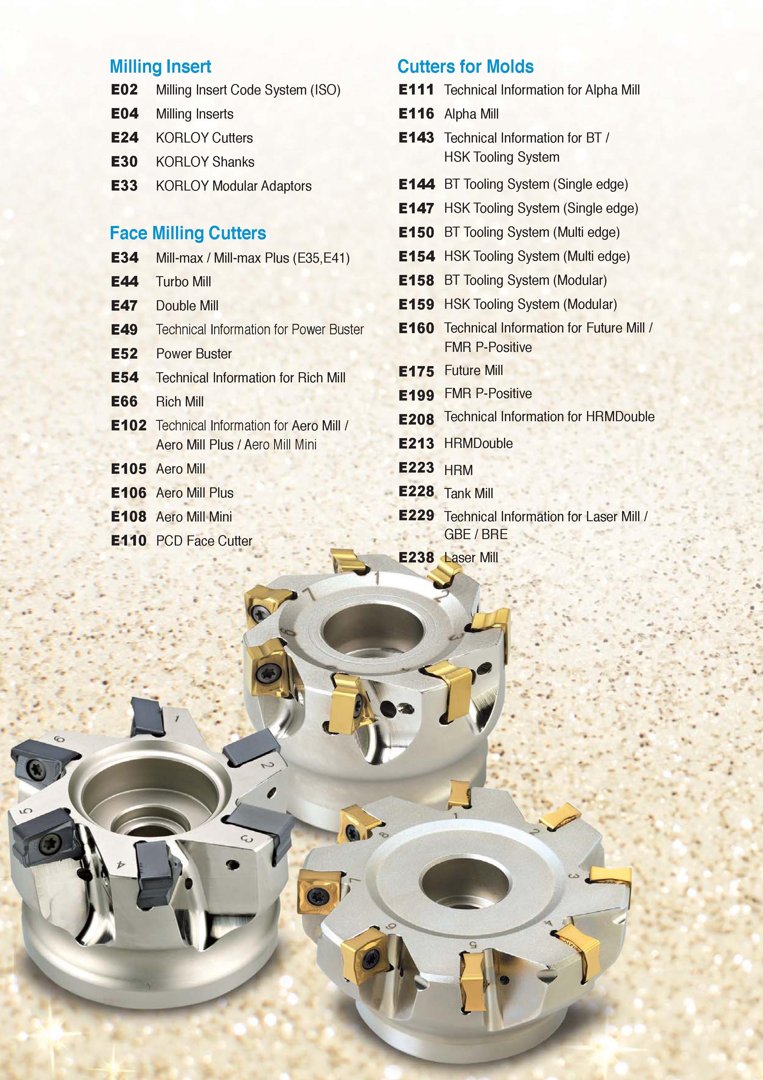 387 Milling Insert E02 Milling Insert Code System (ISO) E04 Milling Inserts E24 KORLOY Cutters E30 KORLOY Shanks E33 KORLOY Modular Adaptors Face Milling Cutte Каталог KORLOY 2016 Металлорежущий инструмент для точения фрезерования сверления и инструментальная станочная оснастка для металлообрабатывающих станков Стр. 
