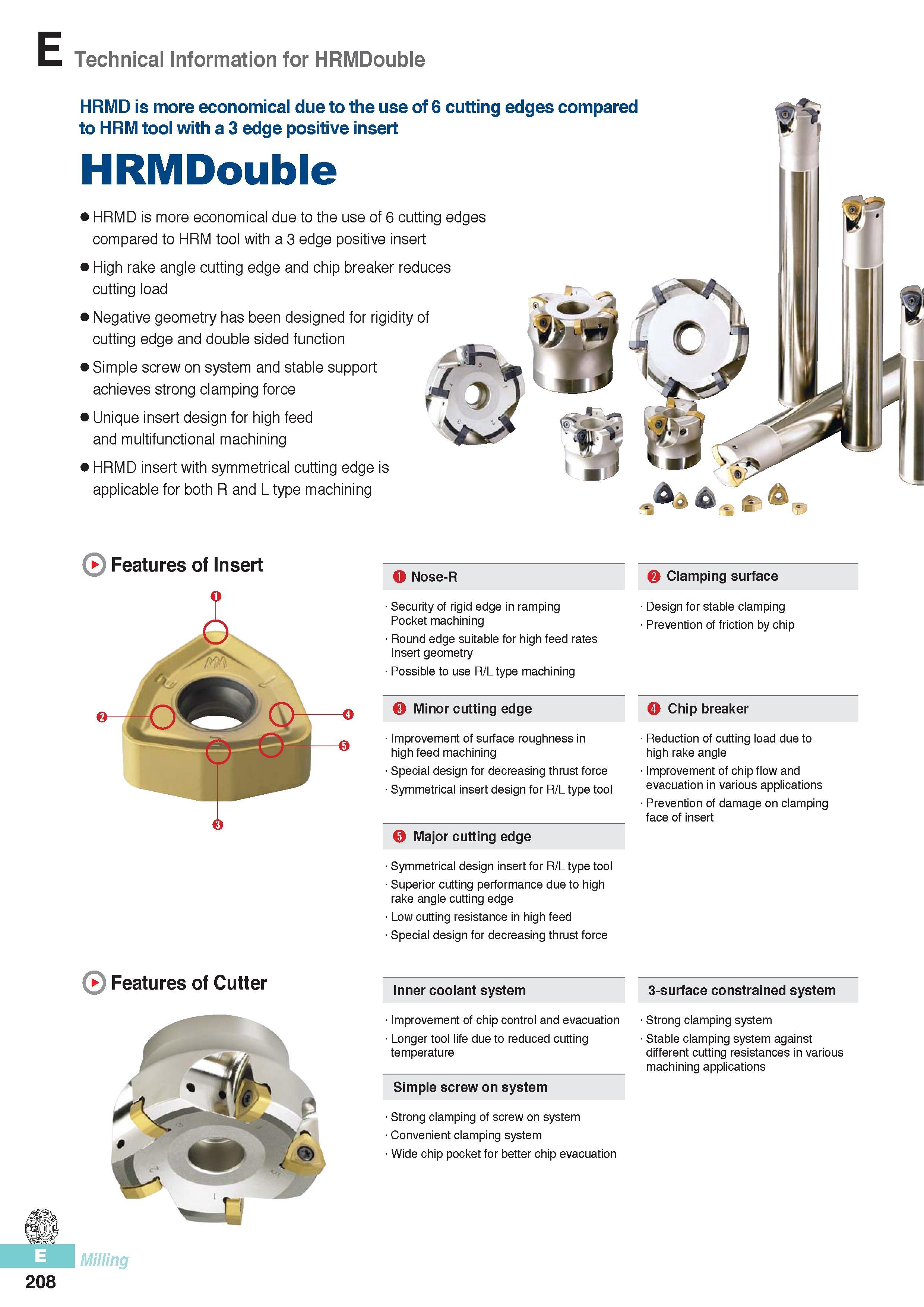 595 Korloy HRMD is more economical due to the use of 6 cutting edges compared to HRM tool with a 3 edge positive insert HRMDouble HRMD is more economical due t Каталог KORLOY 2016 Металлорежущий инструмент для точения фрезерования сверления и инструментальная станочная оснастка для металлообрабатывающих станков Стр. E208