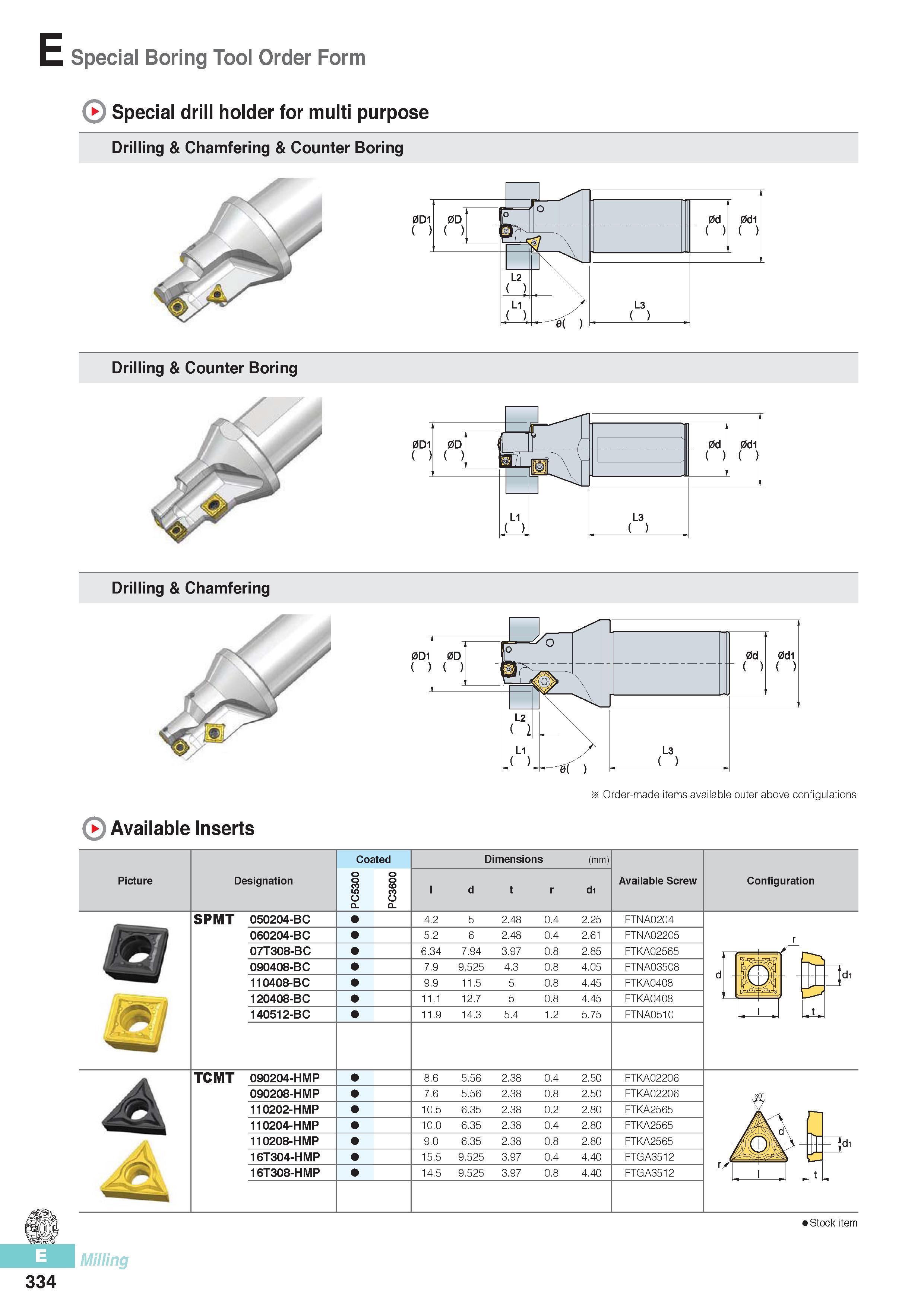 721 E Special Boring Tool Order Form Special drill holder for multi purpose Drilling & Chamfering & Counter Boring Drilling & Counter Boring Drilling & Chamfer Каталог KORLOY 2016 Металлорежущий инструмент для точения фрезерования сверления и инструментальная станочная оснастка для металлообрабатывающих станков Стр. E334