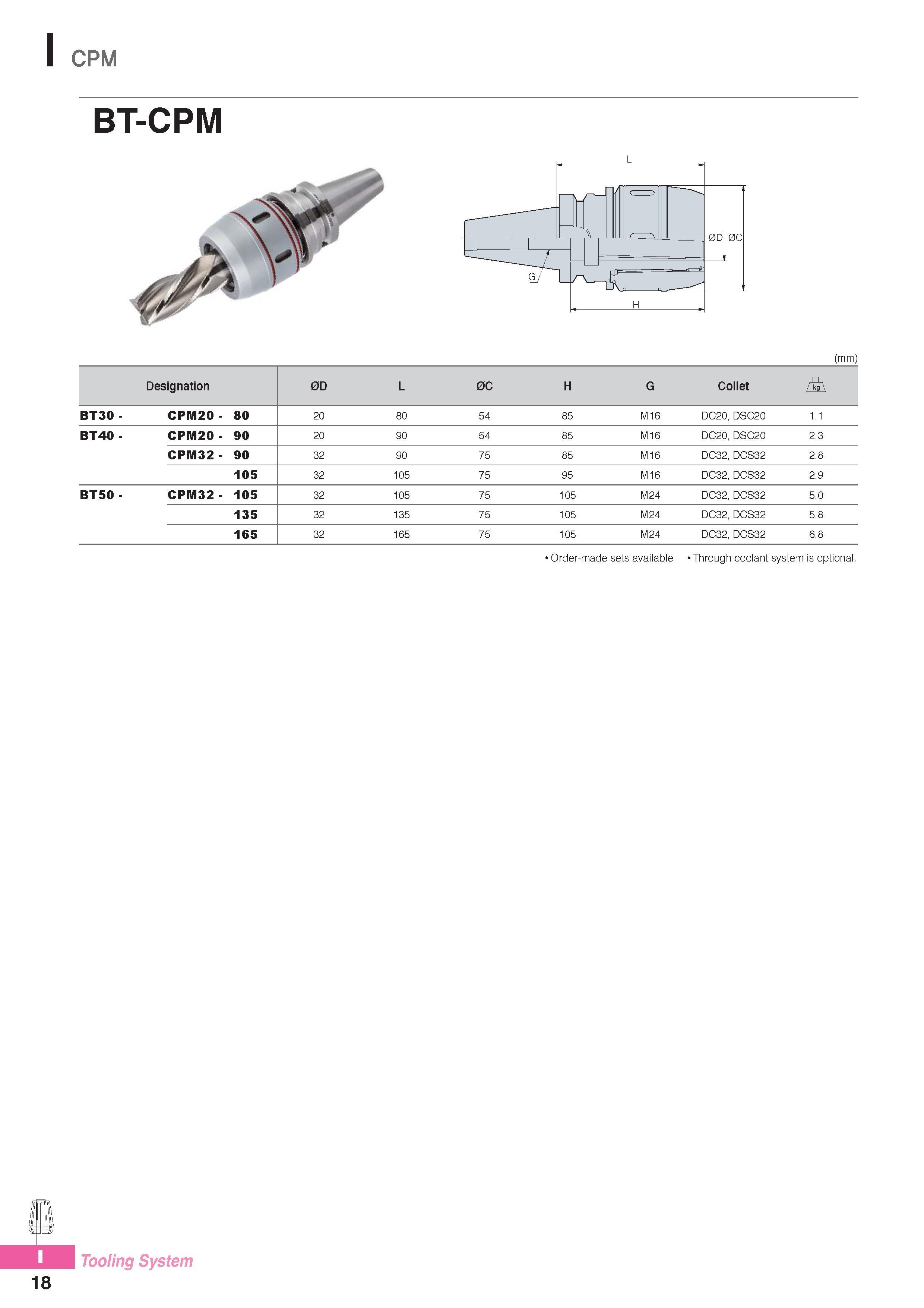 959 I CPM BT-CPM (mm) Designation 0D L 0C H G Collet BT30 - CPM20- 80 20 80 54 85 M16 DC20, DSC20 1 1 BT40 - CPM20- 90 20 90 54 85 M16 DC20, DSC20 2 3 CPM32- 9 Каталог KORLOY 2016 Металлорежущий инструмент для точения фрезерования сверления и инструментальная станочная оснастка для металлообрабатывающих станков Стр. I18