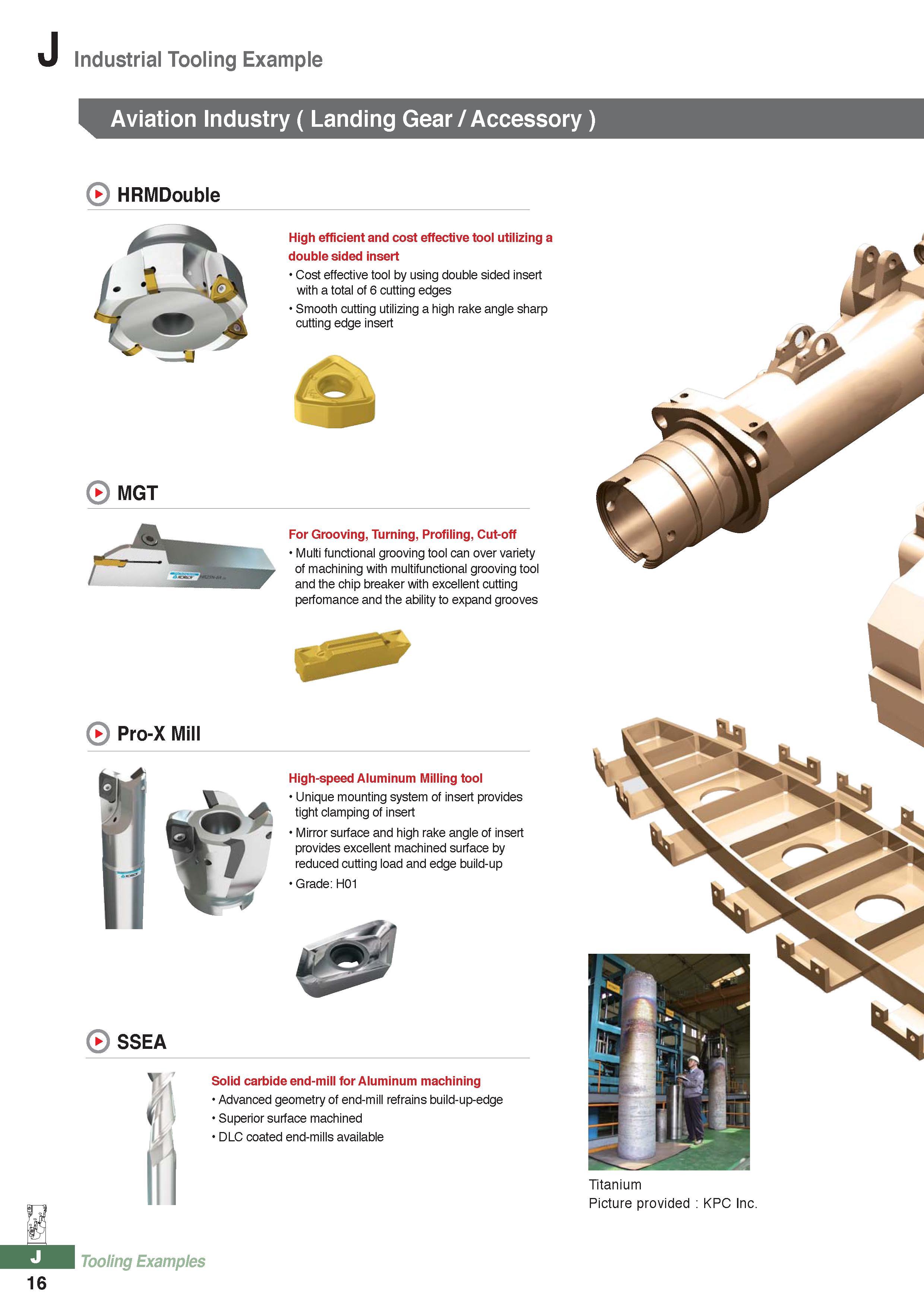 1045 J Industrial Tooling Example Aviation Industry ( Landing Gear / Accessory ) HRMDouble High efficient and cost effective tool utilizing a double sided inser Каталог KORLOY 2016 Металлорежущий инструмент для точения фрезерования сверления и инструментальная станочная оснастка для металлообрабатывающих станков Стр. J16