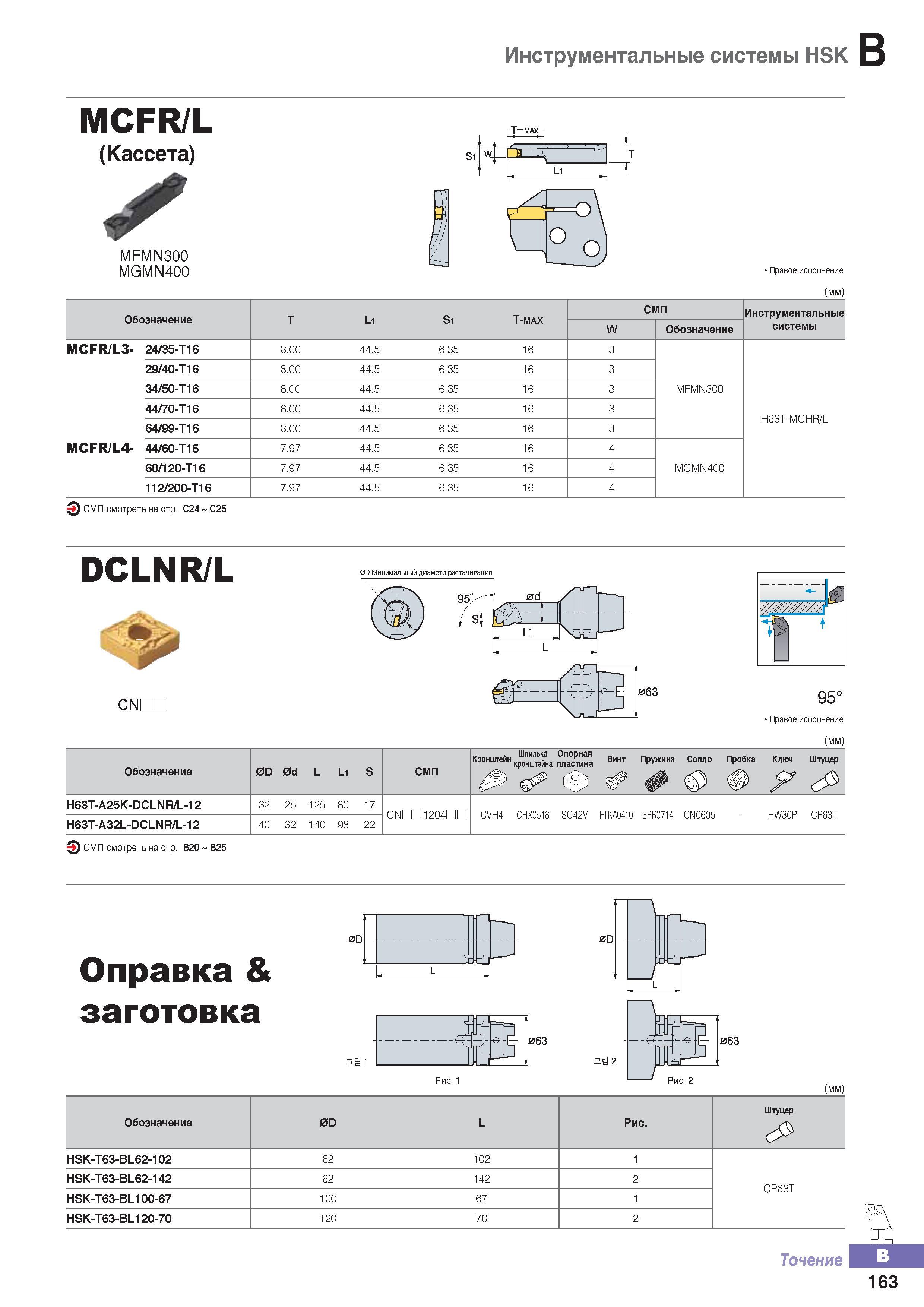 218 Инструментальные системы HSK Korloy MCFR/L (Кассета) Каталог KORLOY 2016 Металлорежущий инструмент и инструментальная оснастка для токарных фрезерных резьбонарезных сверлильных расточных технологических операций на станках Стр. B163