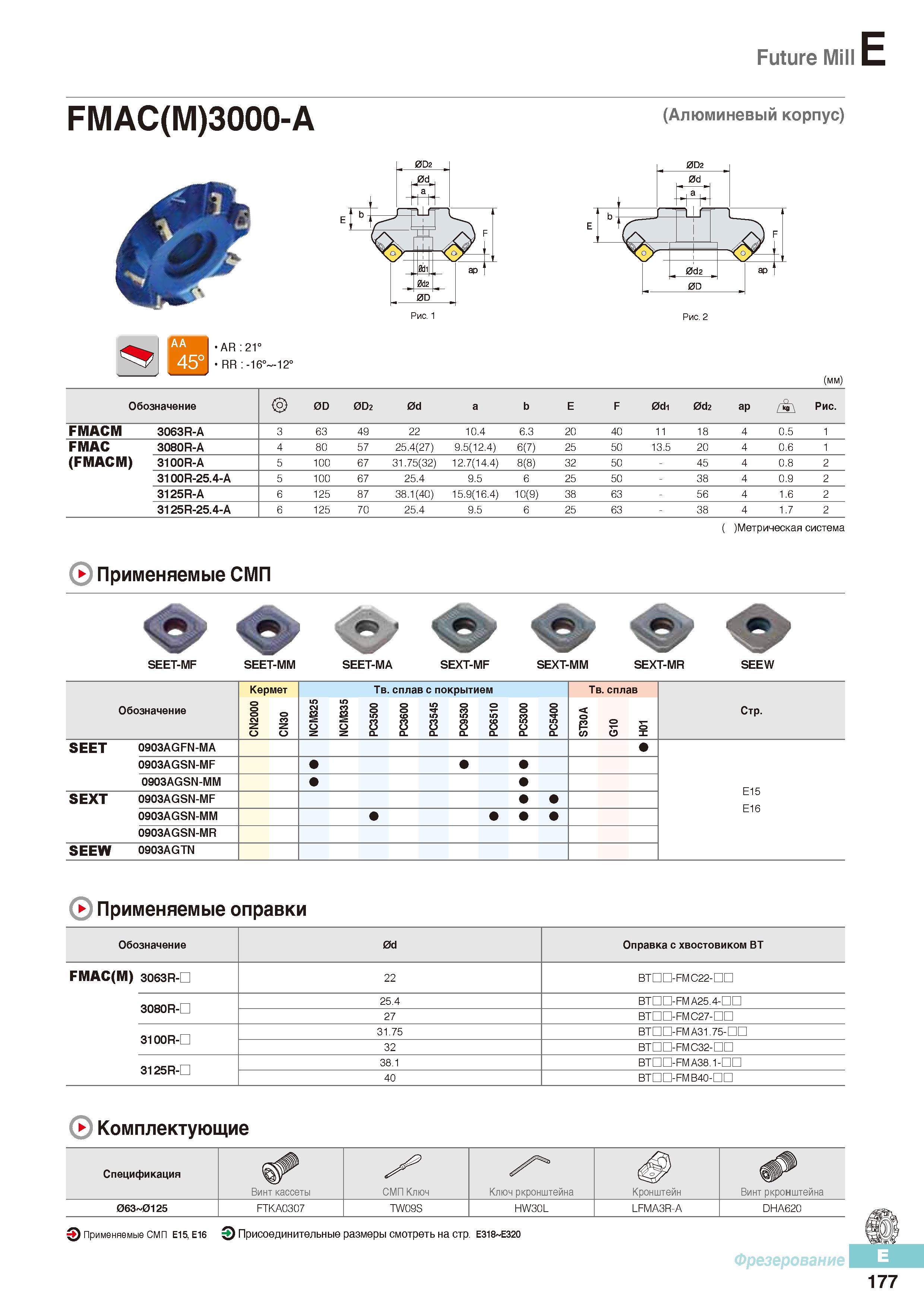 564 Фрезы Korloy Future Mill FMAC(M)3000-A (Алюминевый корпус) Каталог KORLOY 2016 Металлорежущий инструмент и инструментальная оснастка для токарных фрезерных резьбонарезных сверлильных расточных технологических операций на станках Стр. E177
