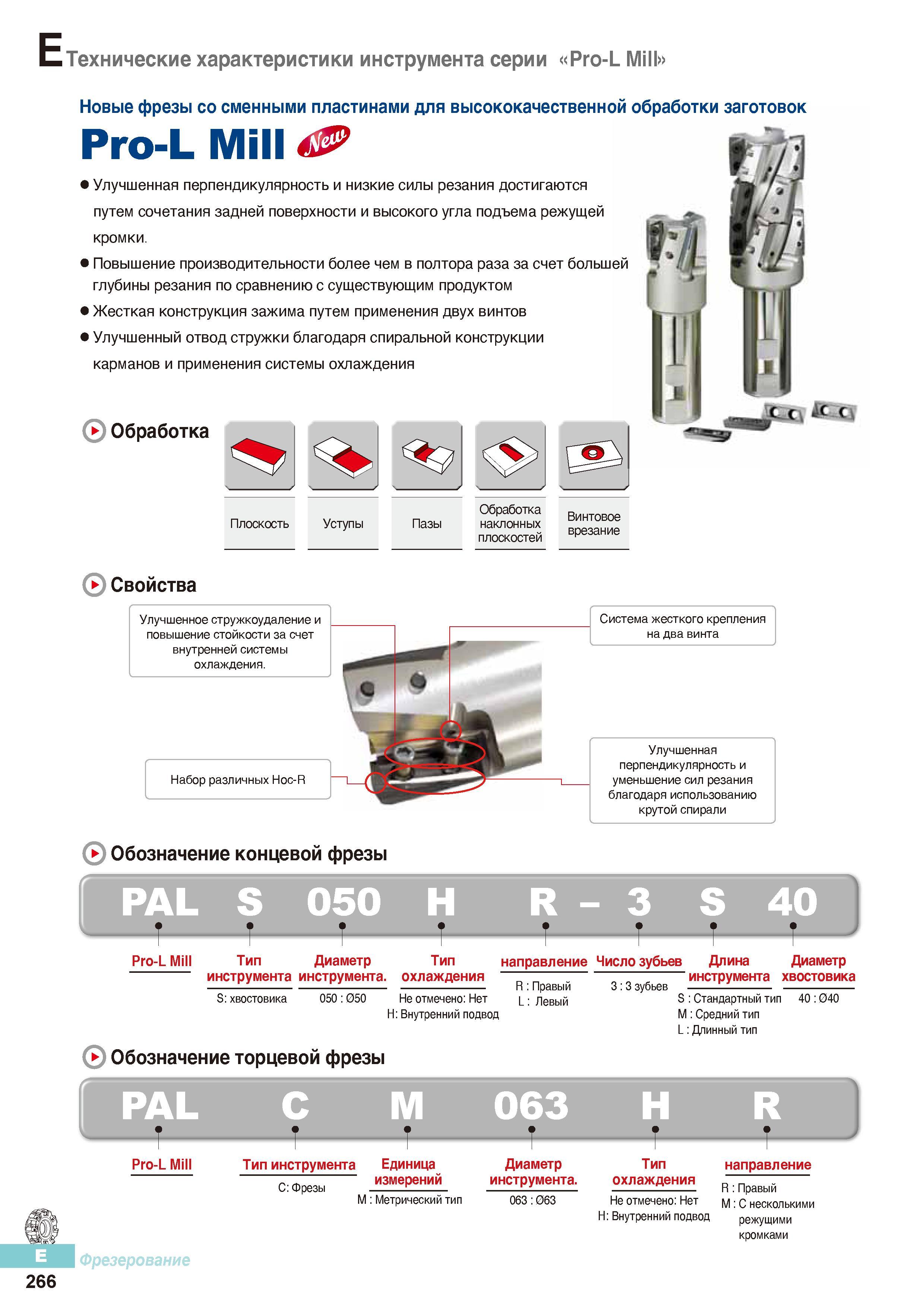 653 Новые фрезы Korloy Рго-L Mill со сменными пластинами для высококачественной обработки заготовок Улучшенная перпендикулярность и низкие силы резания Каталог KORLOY 2016 Металлорежущий инструмент и инструментальная оснастка для токарных фрезерных резьбонарезных сверлильных расточных технологических операций на станках Стр. E266