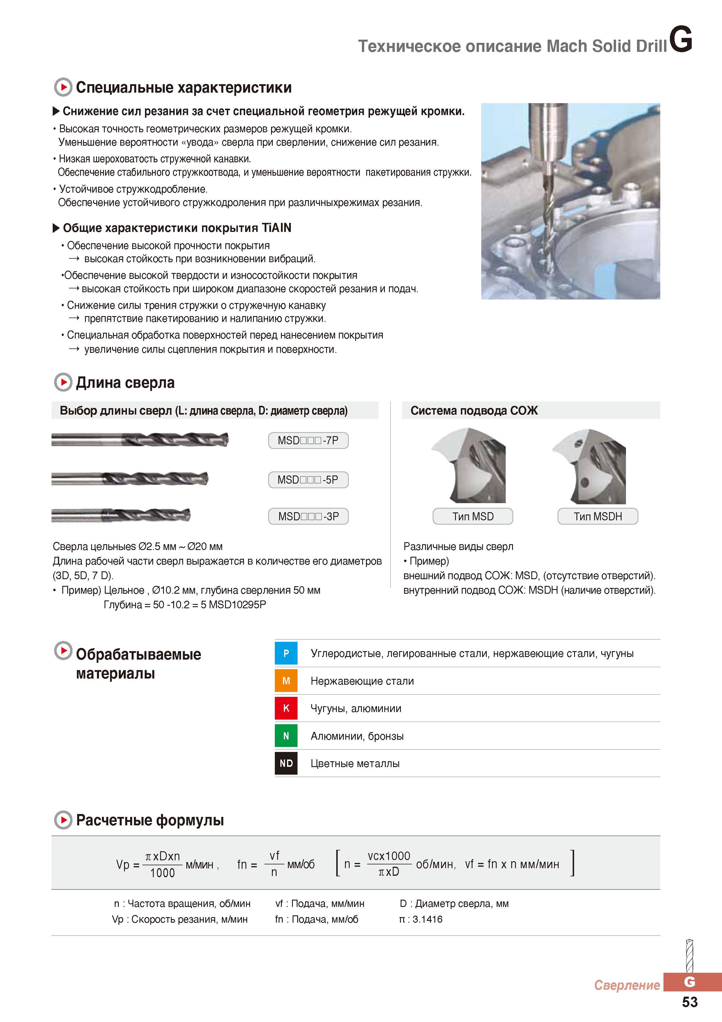 854 Спиральные монолитные твердосплавные сверла Korloy Техническое описание Mach Solid Drill Специальные характеристики Снижение сил резания Каталог KORLOY 2016 Металлорежущий инструмент и инструментальная оснастка для токарных фрезерных резьбонарезных сверлильных расточных технологических операций на станках Стр. G53