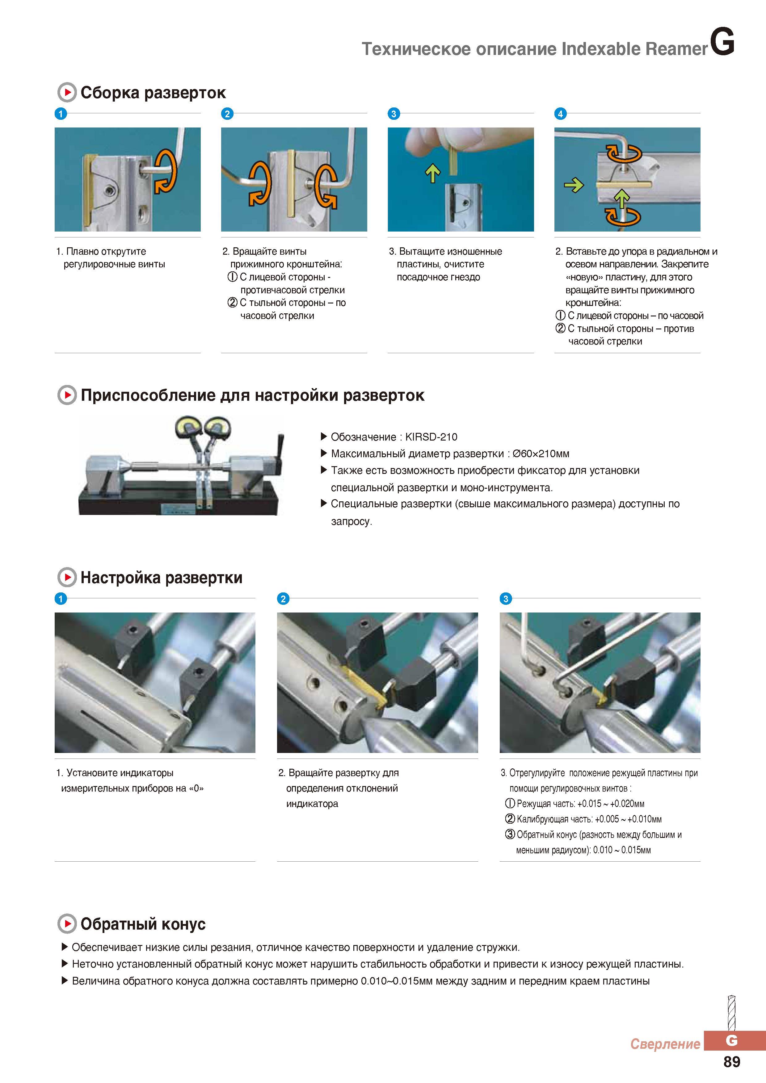 890 Сборные машинные развертки Korloy Indexable Reamer со сменными режущими твердосплавными пластинами Каталог KORLOY 2016 Металлорежущий инструмент и инструментальная оснастка для токарных фрезерных резьбонарезных сверлильных расточных технологических операций на станках Стр. G89