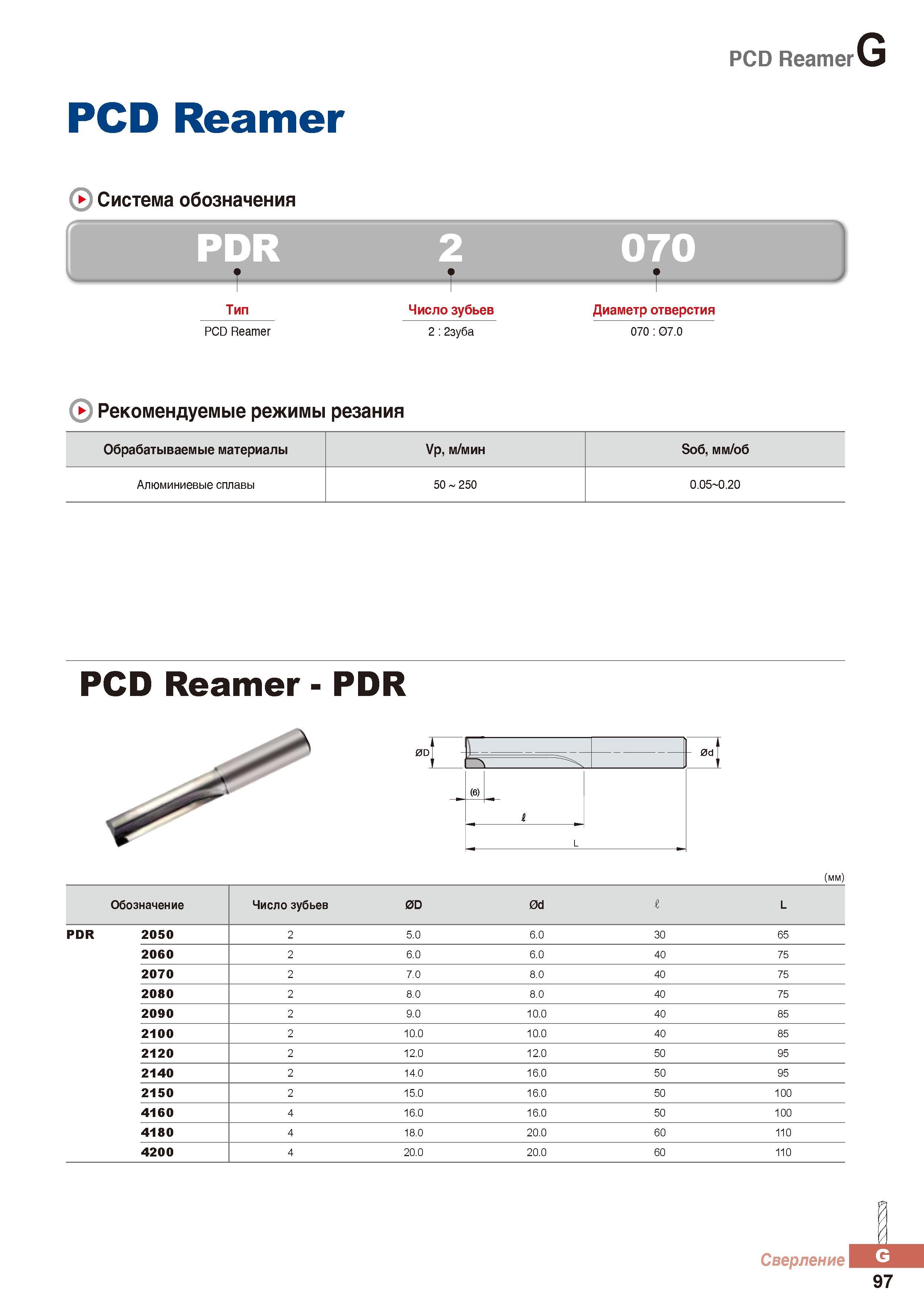 898 Цельные машинные развертки Korloy PCD Reamer Система обозначения Каталог KORLOY 2016 Металлорежущий инструмент и инструментальная оснастка для токарных фрезерных резьбонарезных сверлильных расточных технологических операций на станках Стр. G97