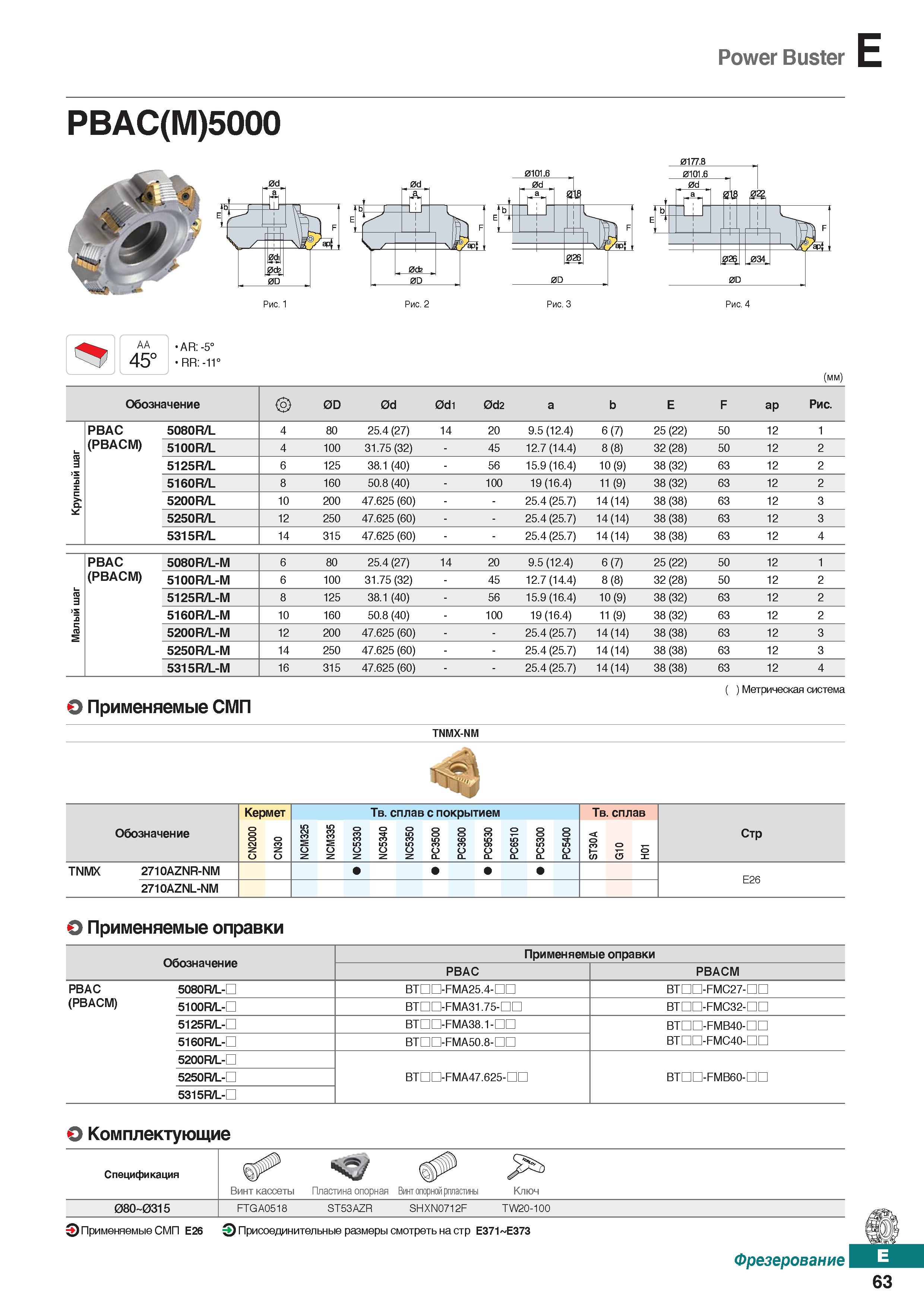 494 Фрезы Korloy Power Buster PBAC(M)5000 Каталог KORLOY 2018 Инструмент и станочная оснастка Фрезы концевые монолитные по металлу Сверла спиральные Токарные расточные державки Цанговые патроны Стр. E63