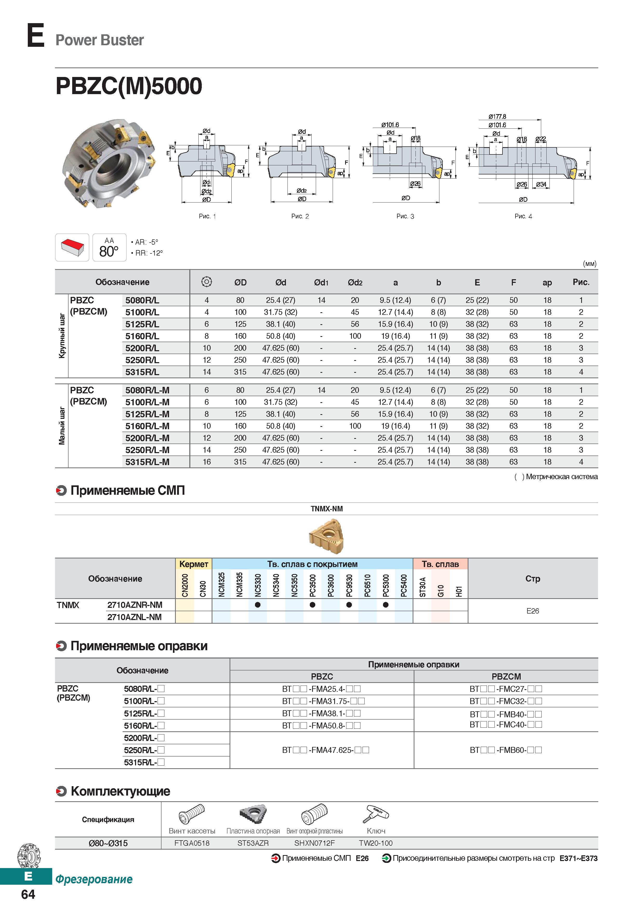 495 Фрезы Korloy Power Buster PBZC(M)5000 Каталог KORLOY 2018 Инструмент и станочная оснастка Фрезы концевые монолитные по металлу Сверла спиральные Токарные расточные державки Цанговые патроны Стр. E64