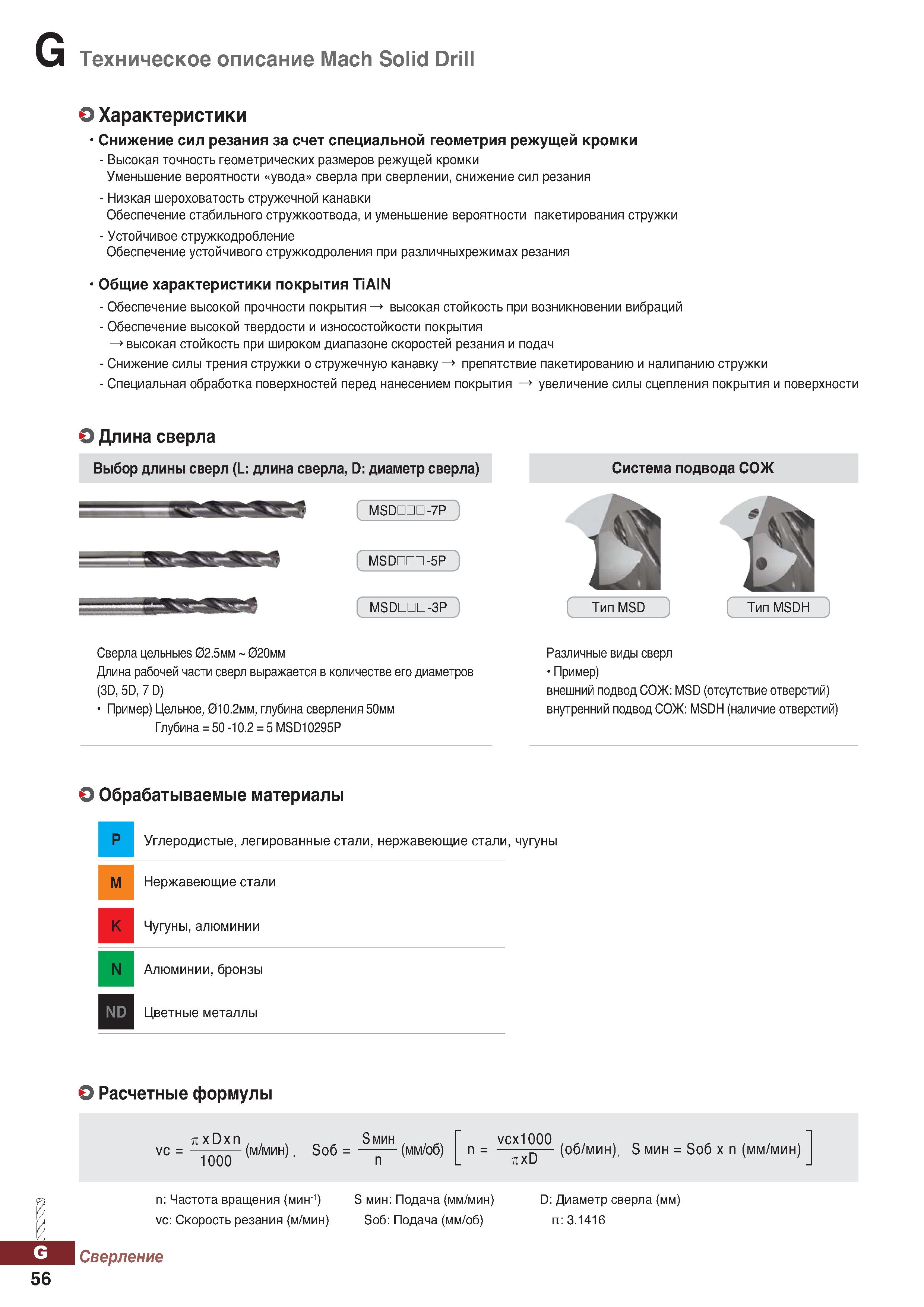 987 Характеристики цельнотвердосплавных сверл Korloy Mach Solid Drill Снижение сил резания за счет специальной геометрия режущей кромки Каталог KORLOY 2018 Инструмент и станочная оснастка Фрезы концевые монолитные по металлу Сверла спиральные Токарные расточные державки Цанговые патроны Стр. G56