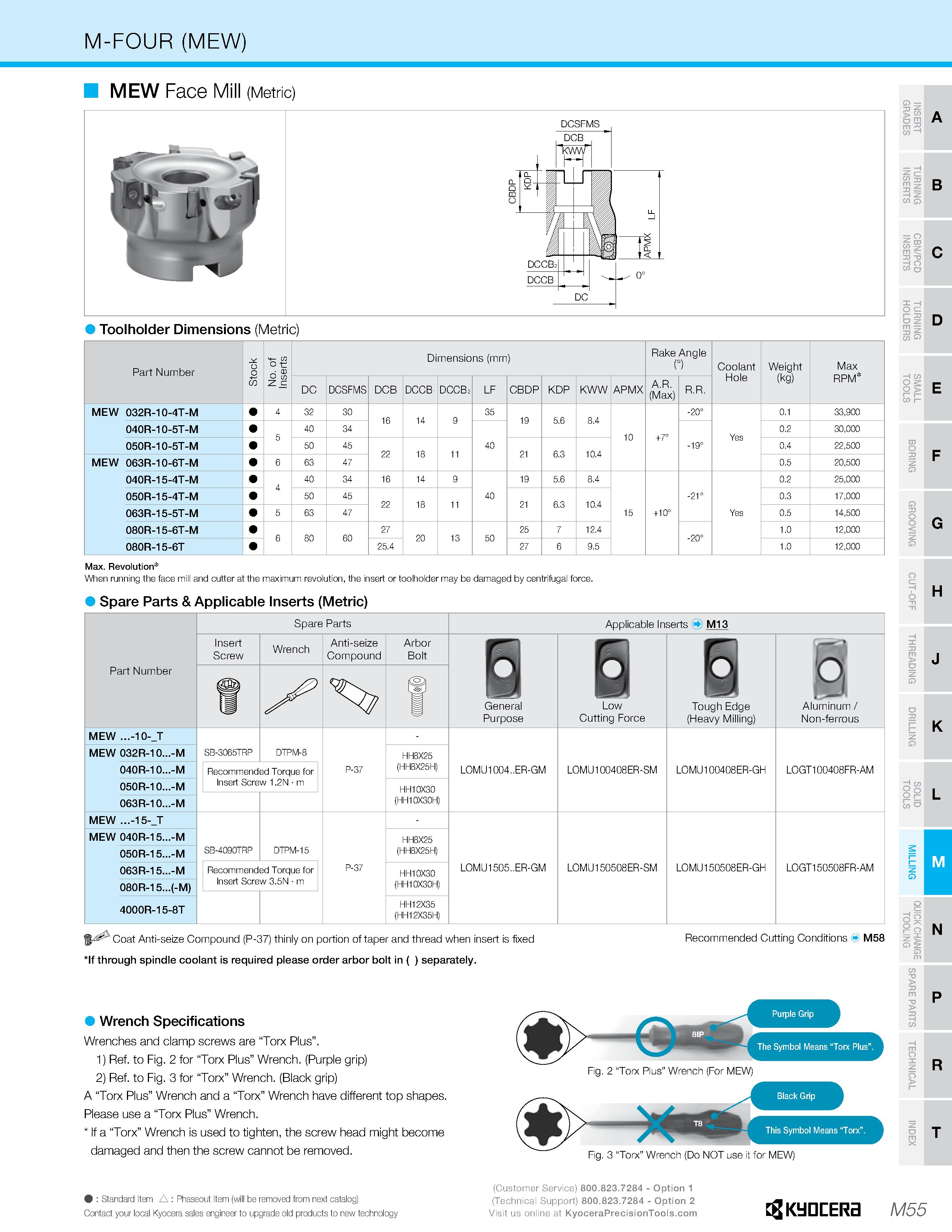 1025 M-FOUR (MEW) MEW Face (Metric) O TI > £ o m m 2 c/) £ 5 C/> Q O CZ I- TI O m = w n s s o > B Toolholder Dimensions (Metric) Part Number Stock No Каталог KYOCERA 2019 Инструмент для металлообработки Сверла по металлу для станков из твердого сплава Токарные державки со сменными пластинами Корпусные фрезы с СМП Запасные части Стр. M55