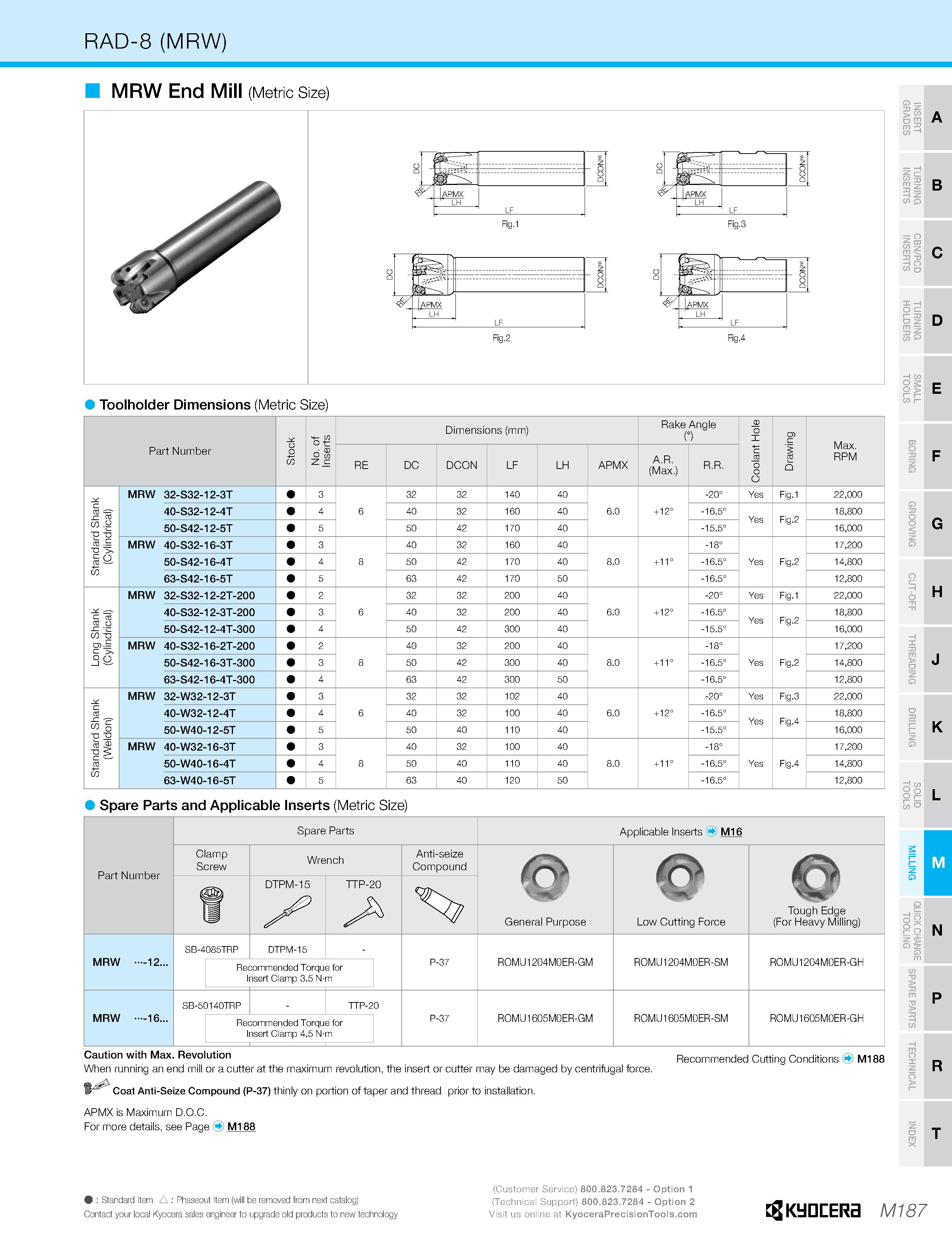 1157 RAD-8 (MRW) MRW End Mill (Metric Size) Fig-1 Fig 3 Fig 2 Fig 4 o T> > E m 2 c/> m 3 C/> Q O CZ I- T> O m = w & o 33 z Q B Toolholder Dimensions ( Каталог KYOCERA 2019 Инструмент для металлообработки Сверла по металлу для станков из твердого сплава Токарные державки со сменными пластинами Корпусные фрезы с СМП Запасные части Стр. M187