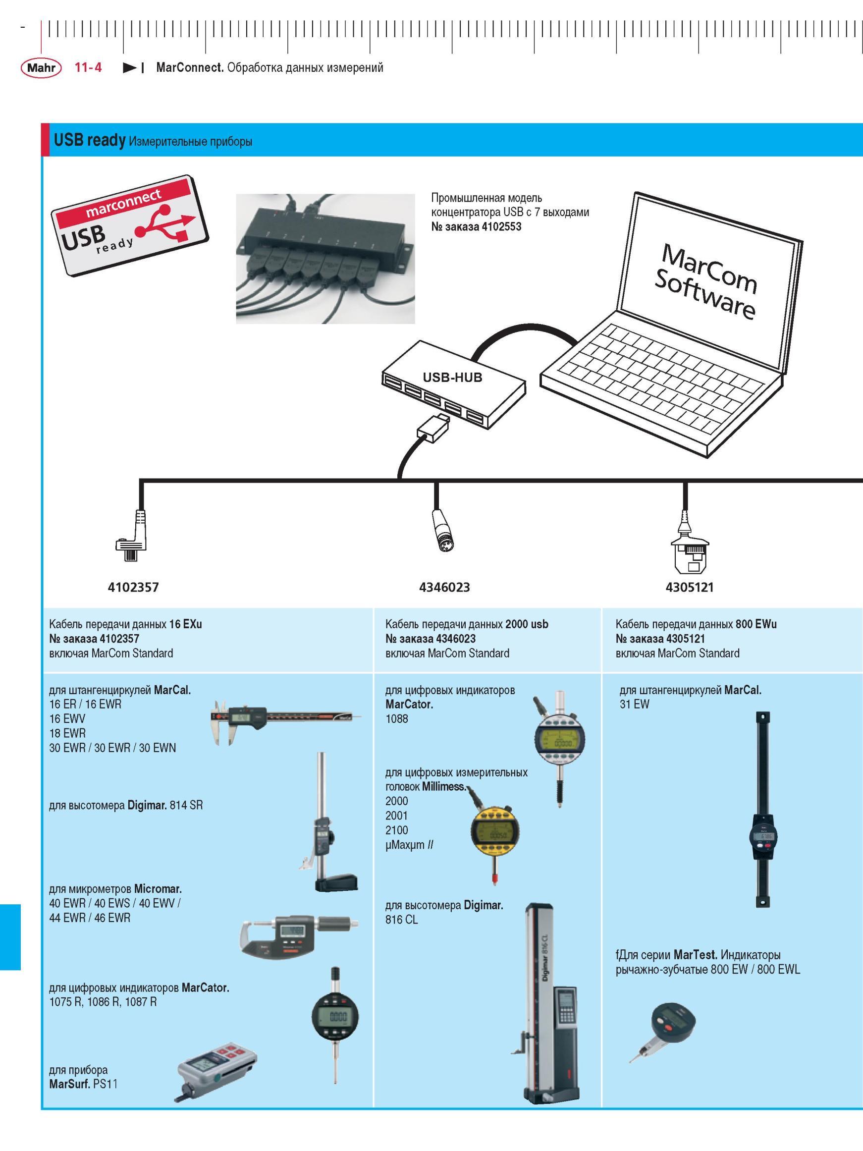 300 Обработка данных измерении USB ready Измерительные приборы Промышленная модель концентратора USB с 7 выходами № заказа 4102553 4102357 434 Каталог MAHR 2012 Средства измерений геометрических величин Стр. 11-4
