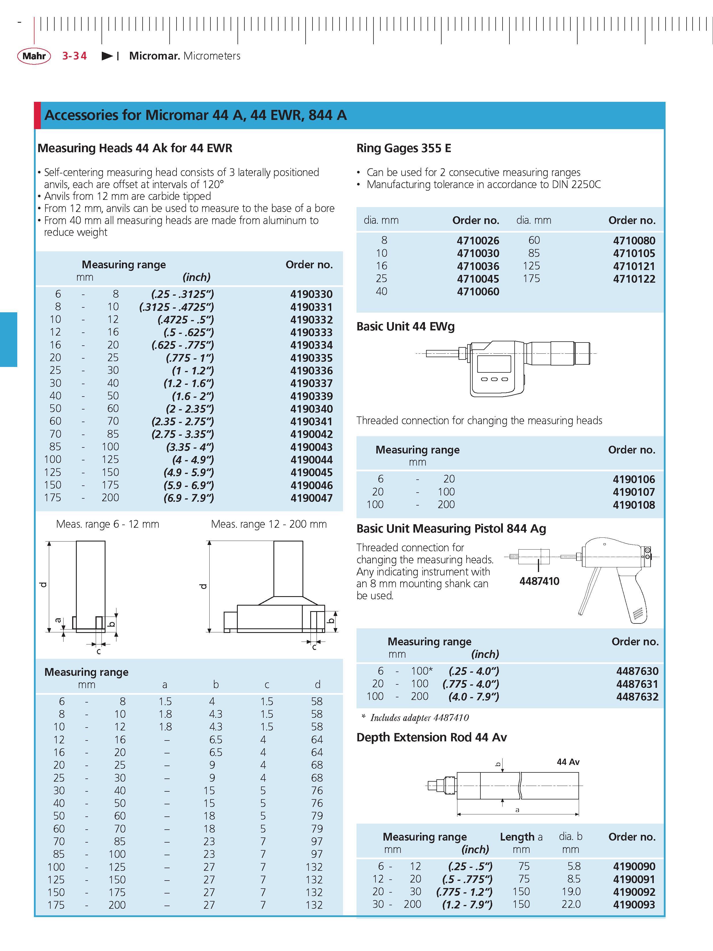 118 Mahr 3-34 Micromar Micrometers Accessories for Micromar 44 A 44 EWR 844 A Measuring Heads 44 Ak for 44 EWR Self-centering measuring head consis Каталог MAHR 2014 Измерительные инструменты приборы и оборудование для линейно-угловых измерений в машиностроении Стр. 3-34 ENG