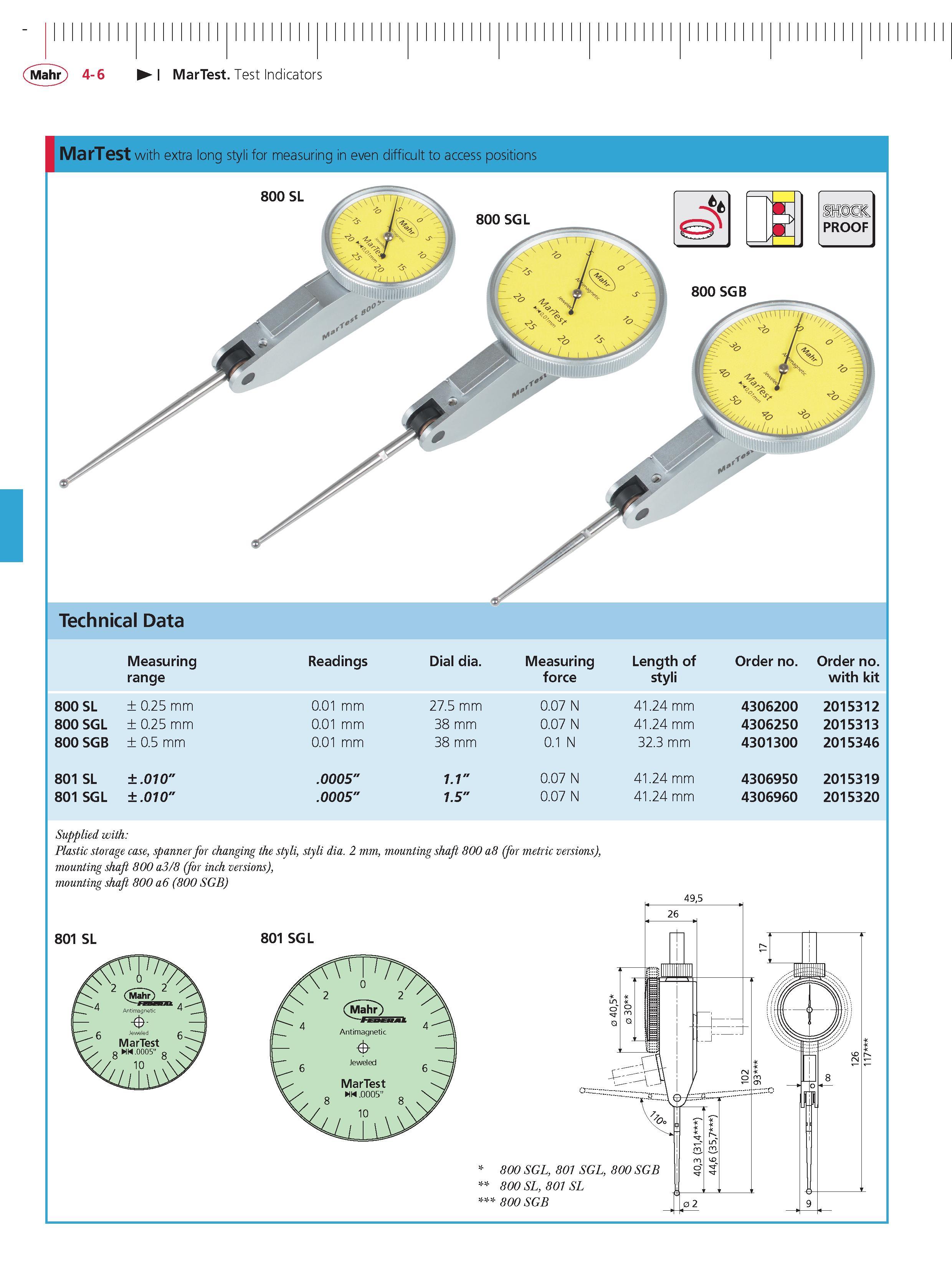 128 Mahr 4-6 MarTest Test Indicators MarTest with extra long styli for measuring in even difficult to access positions 800 SL Technical Data Measur Каталог MAHR 2014 Измерительные инструменты приборы и оборудование для линейно-угловых измерений в машиностроении Стр. 4-6 ENG