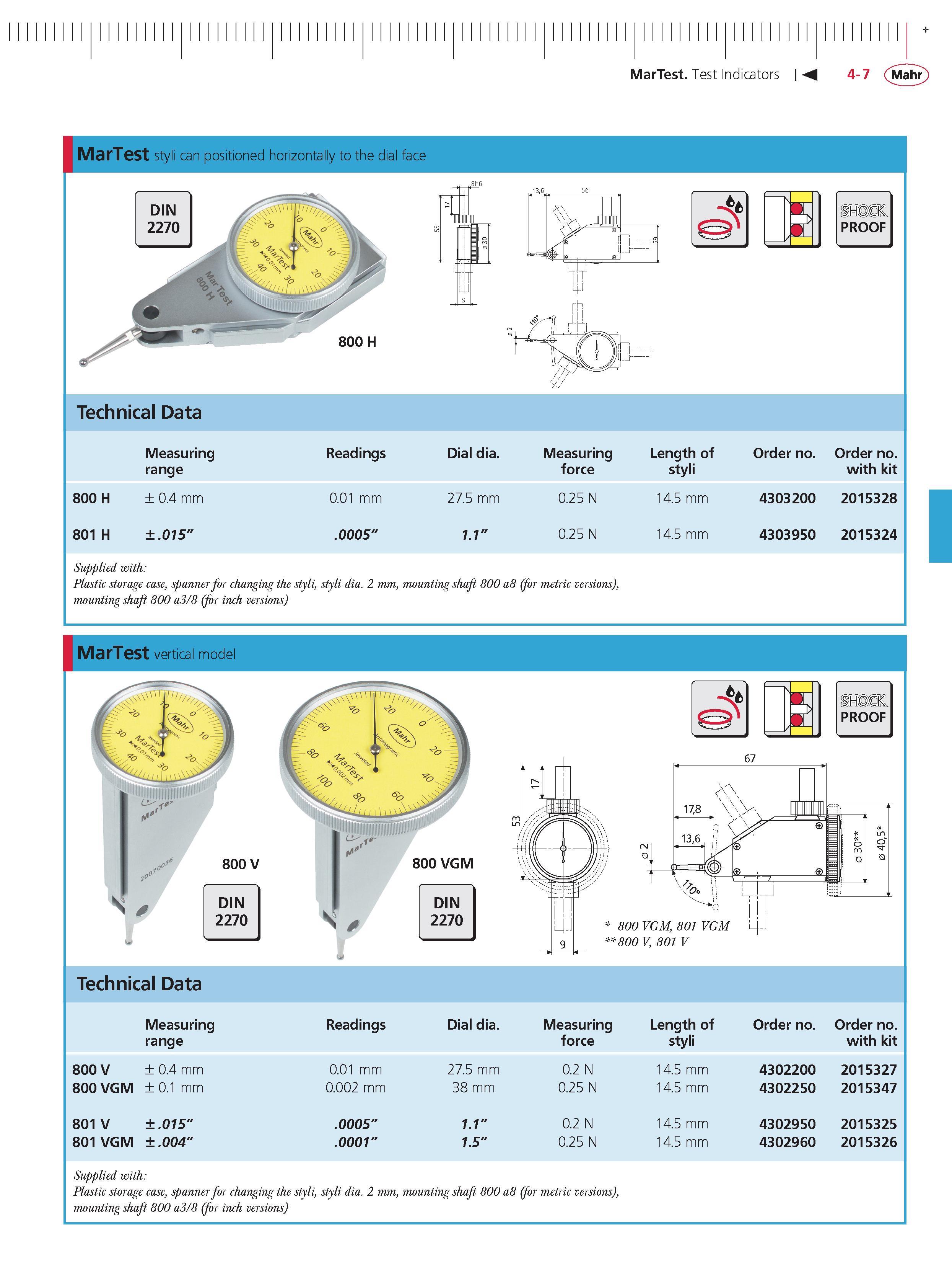129 MarTest Test Indicators M 4-7 Mahr MarTest styli can positioned horizontally to the dial face DIN 2270 r- 'b mms 136 56 800 H PROOF Technical D Каталог MAHR 2014 Измерительные инструменты приборы и оборудование для линейно-угловых измерений в машиностроении Стр. 4-7 ENG